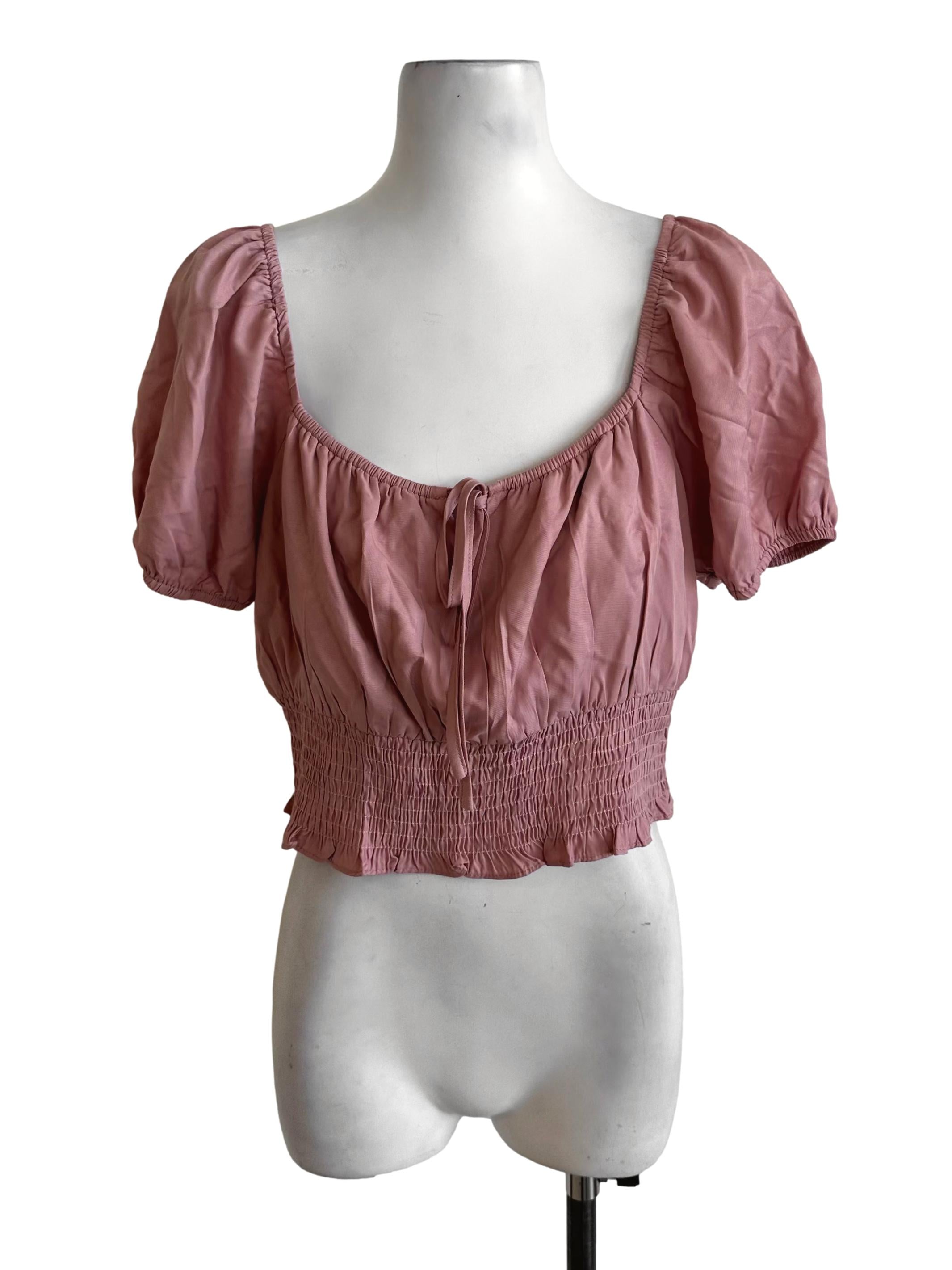 Dusty Pink Scoop Neck Puff Sleeve Top