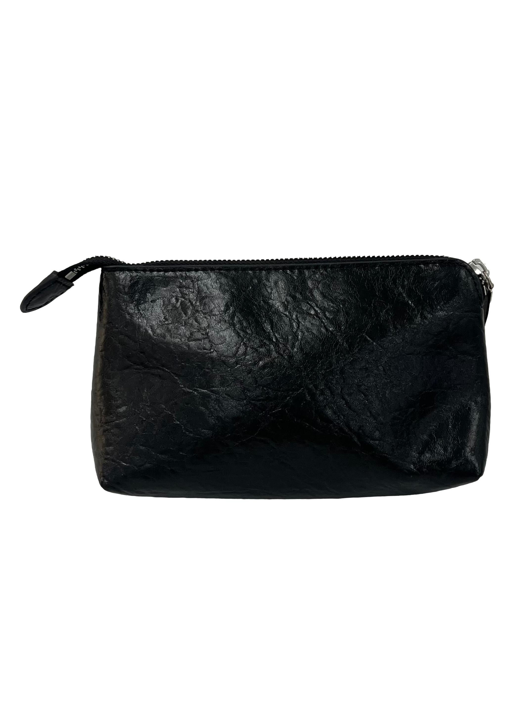Black Crinkled Leather Pouch