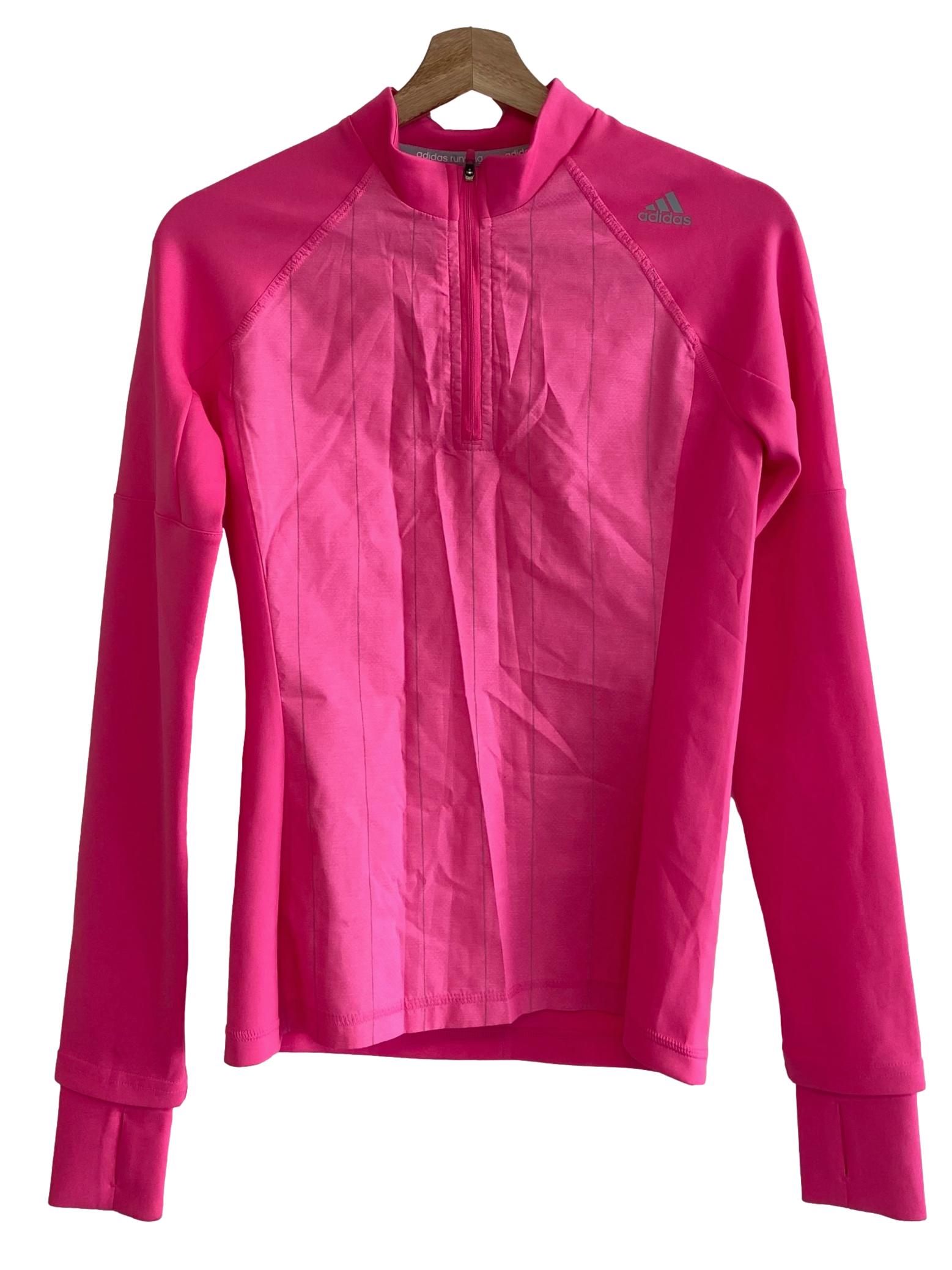 Hot Pink Half Zipper Stripe Top
