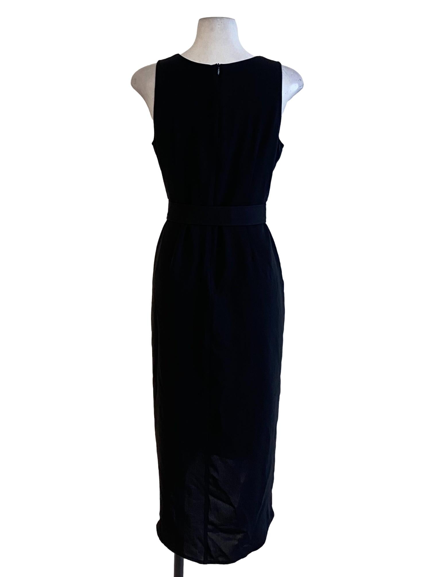 Ebony Black Round Neck Buckle Sleeveless Slip Dress