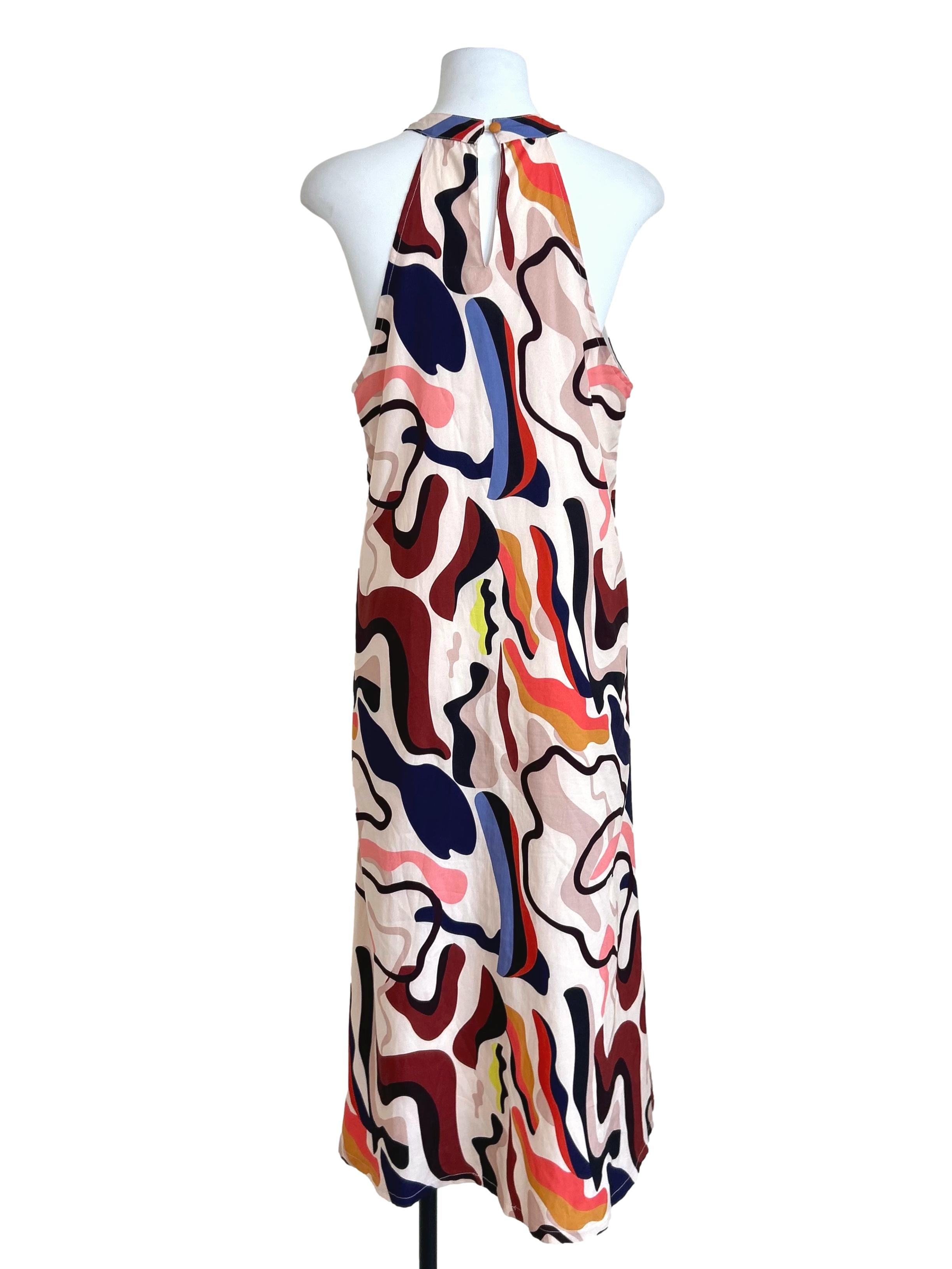 Abstract Swirl Print Halter Neck Maxi Dress