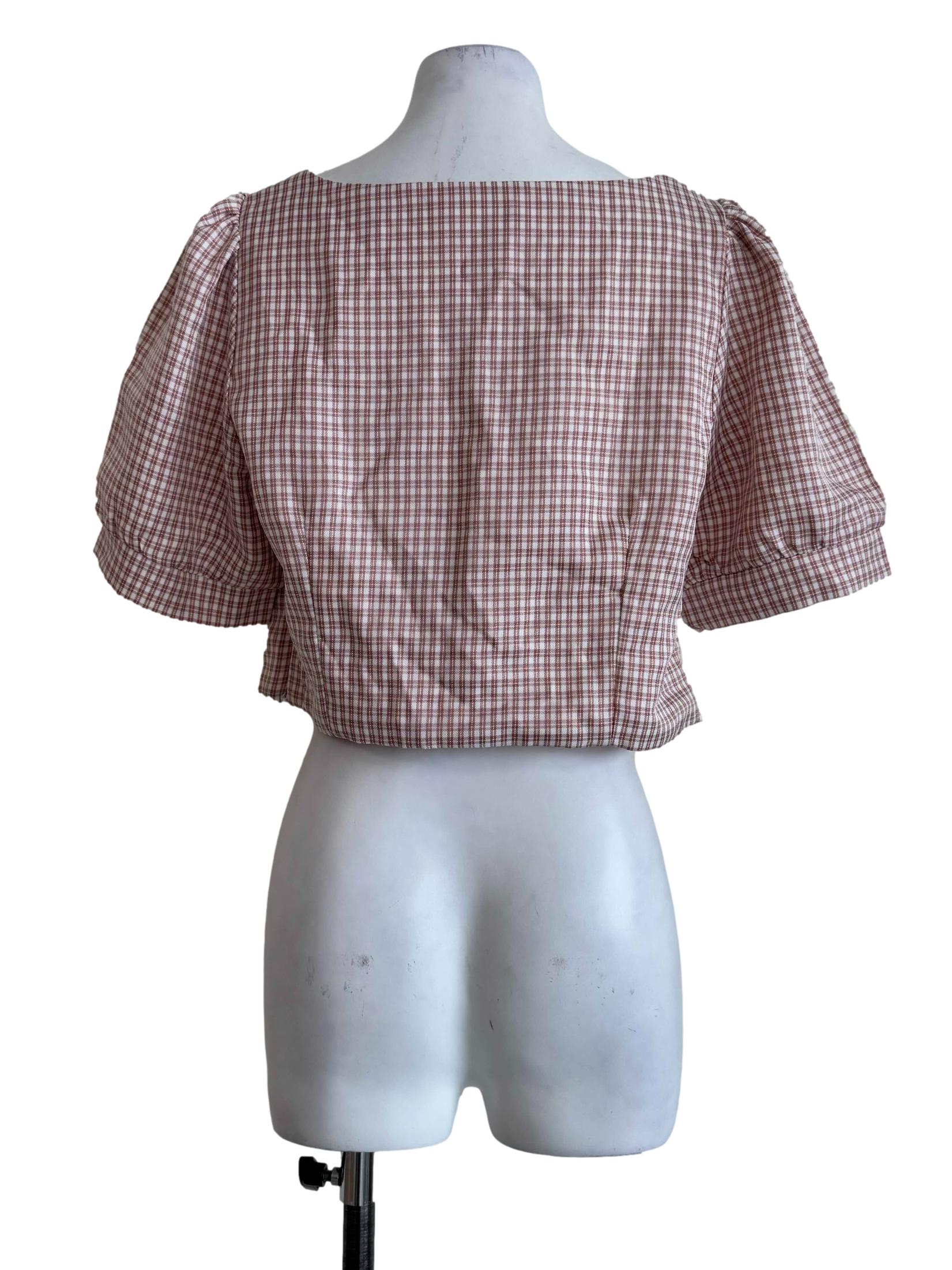 Terracota Gingham Sweetheart Neck Crop Top