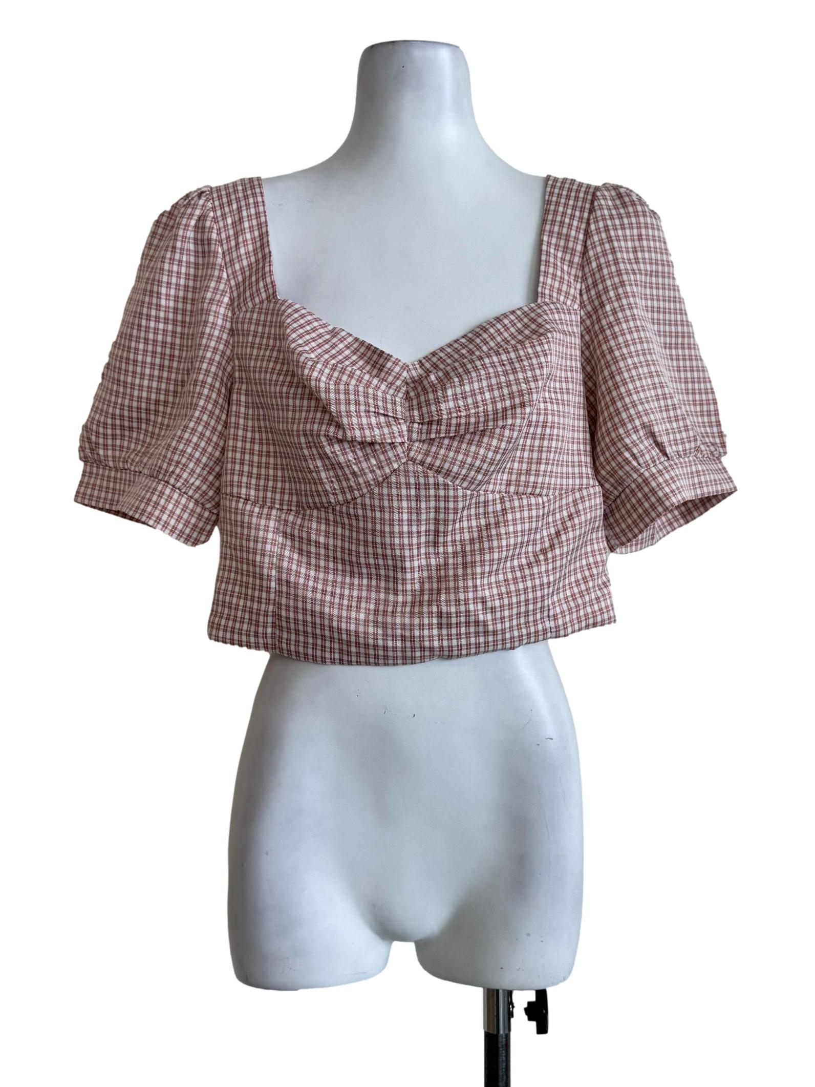 Terracota Gingham Sweetheart Neck Crop Top