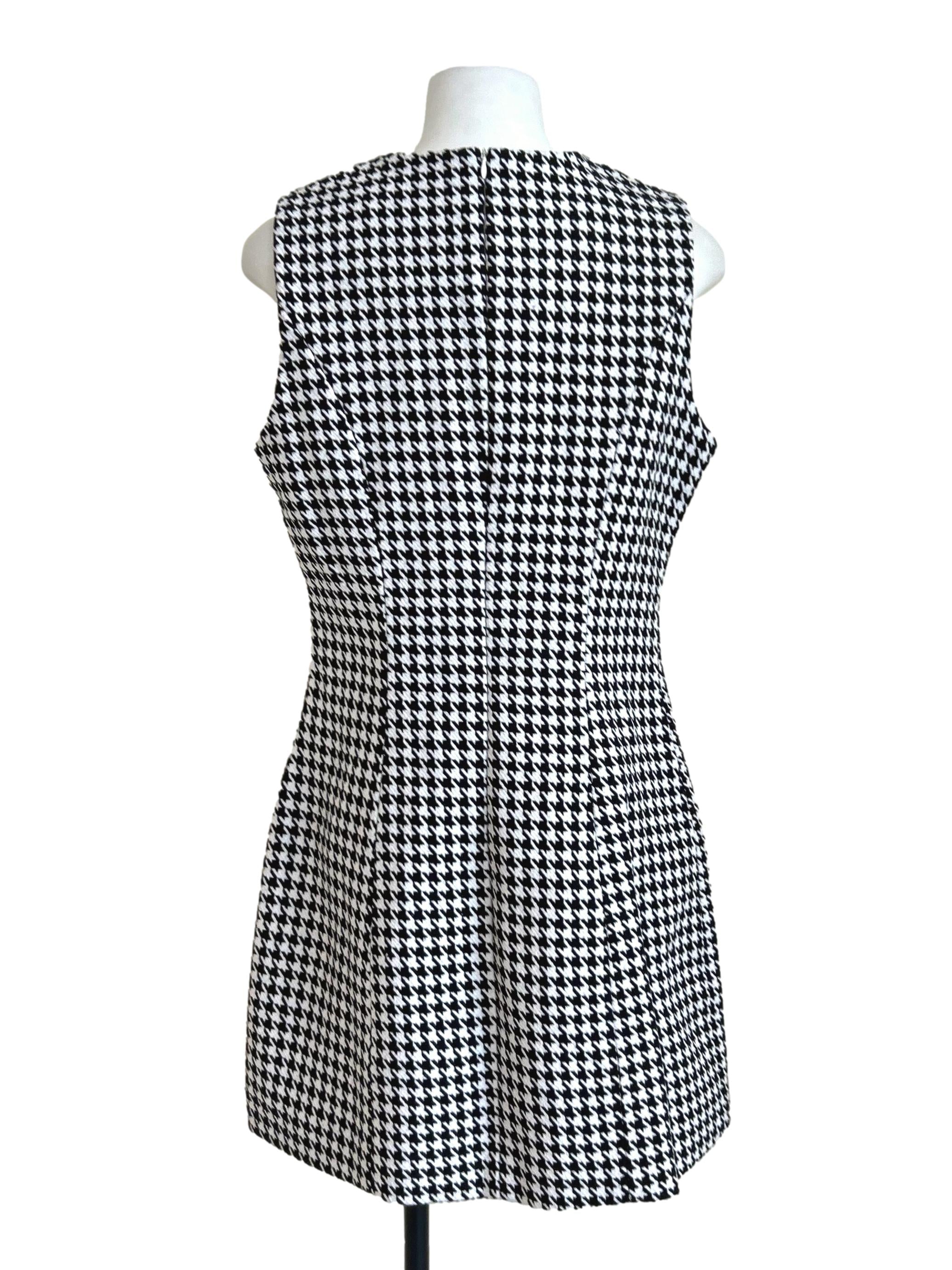 Black And White Houndstooth Sleeveless Mini Dress