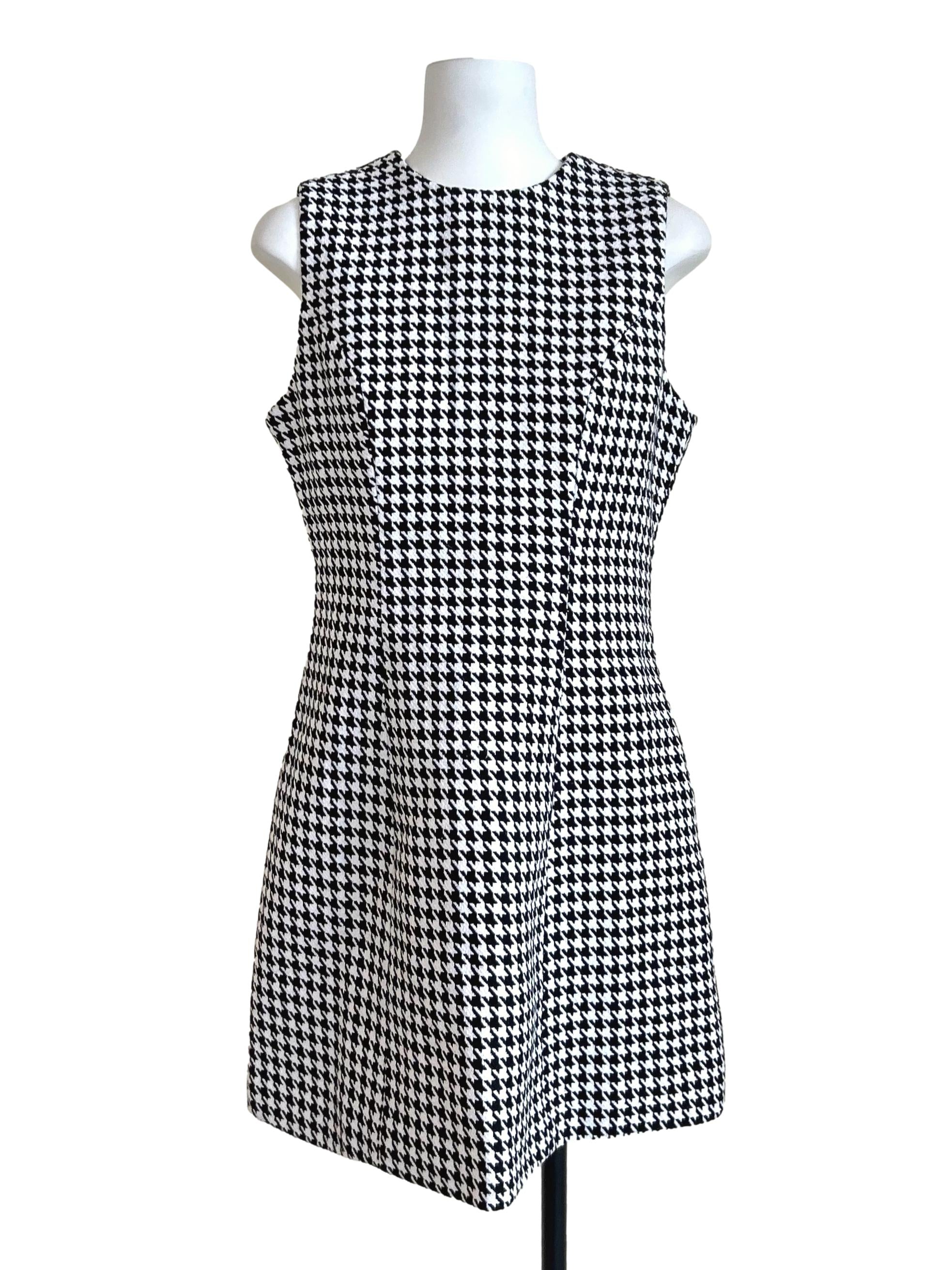 Black And White Houndstooth Sleeveless Mini Dress