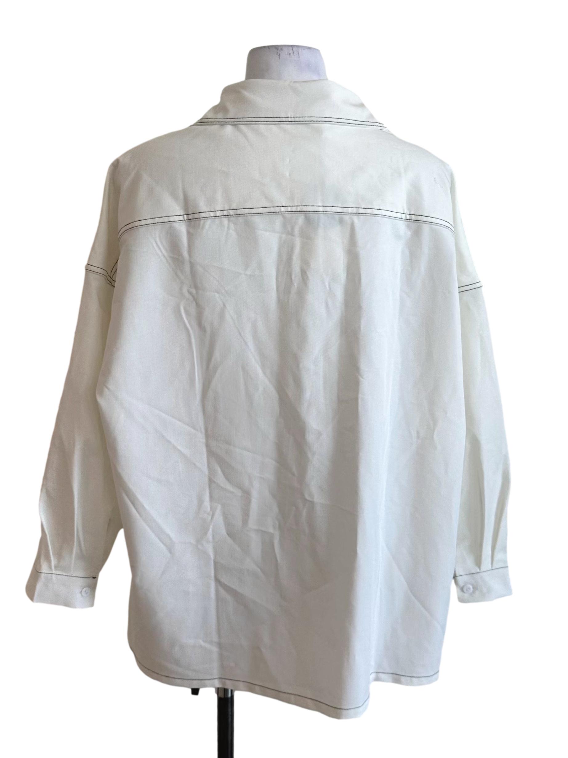 Off White Collar Button Long Sleeve Top TTR