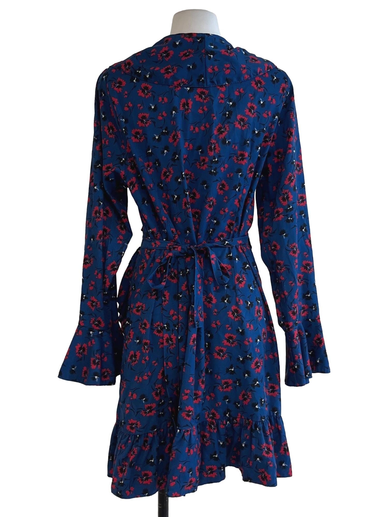 Navy Blue Floral Wrap Dress