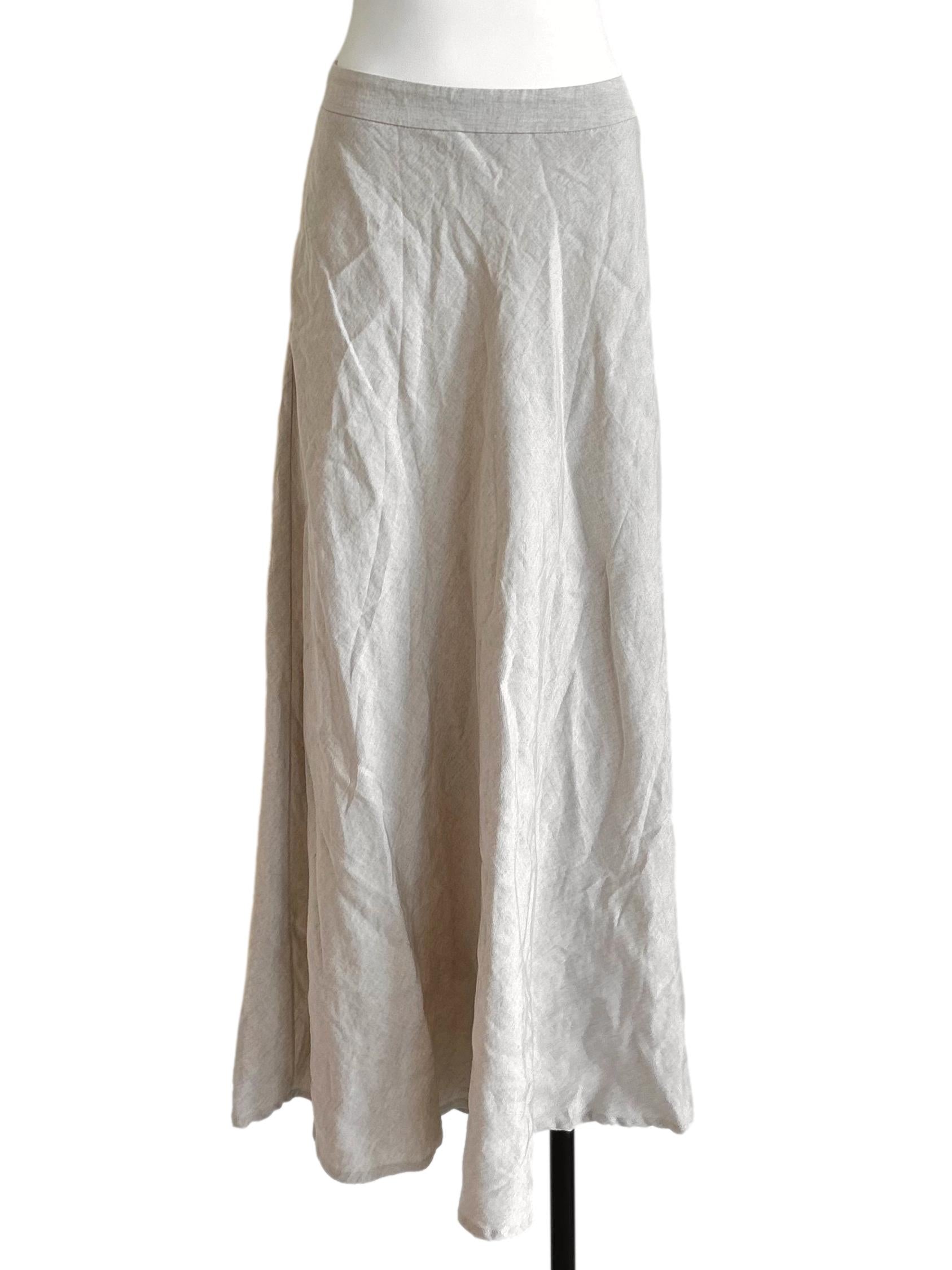 Beige Linen A-Line Maxi Skirt