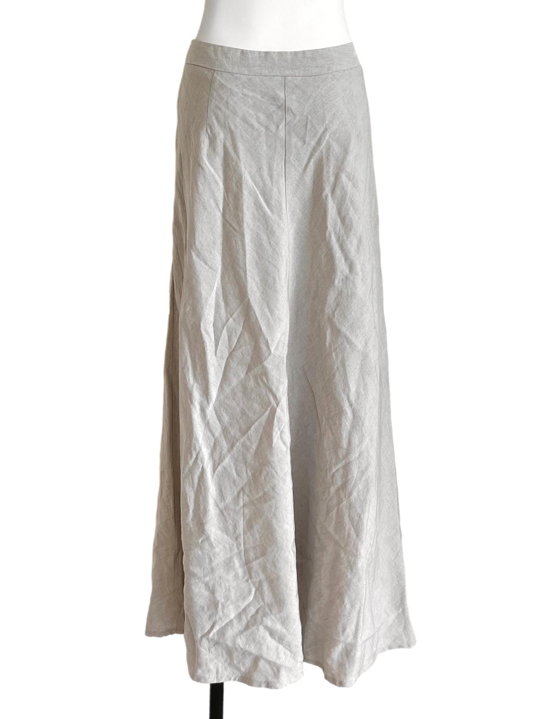 Beige Linen A-Line Maxi Skirt
