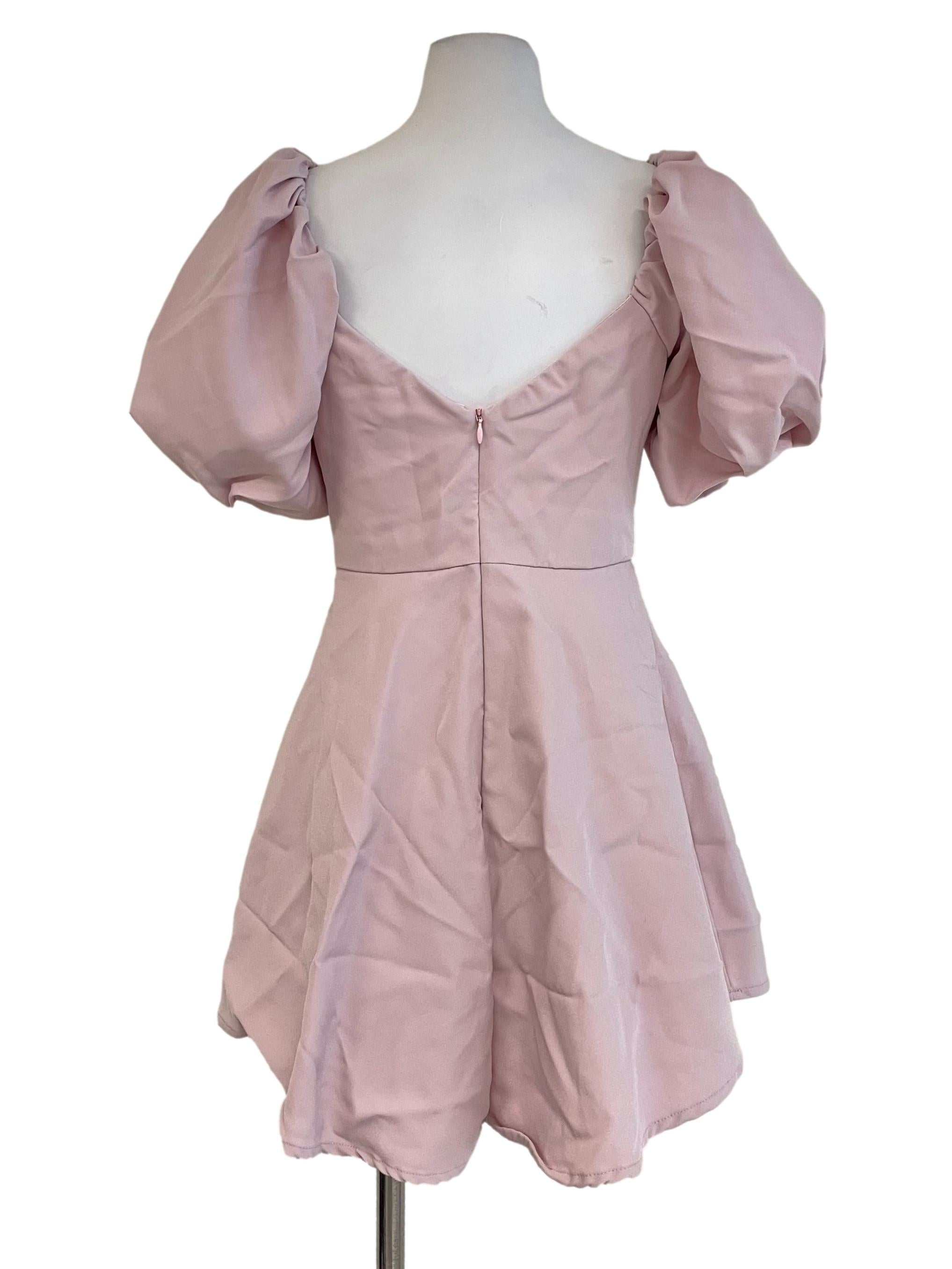 Pastel Pink Puff Sleeves Sweetheart Romper
