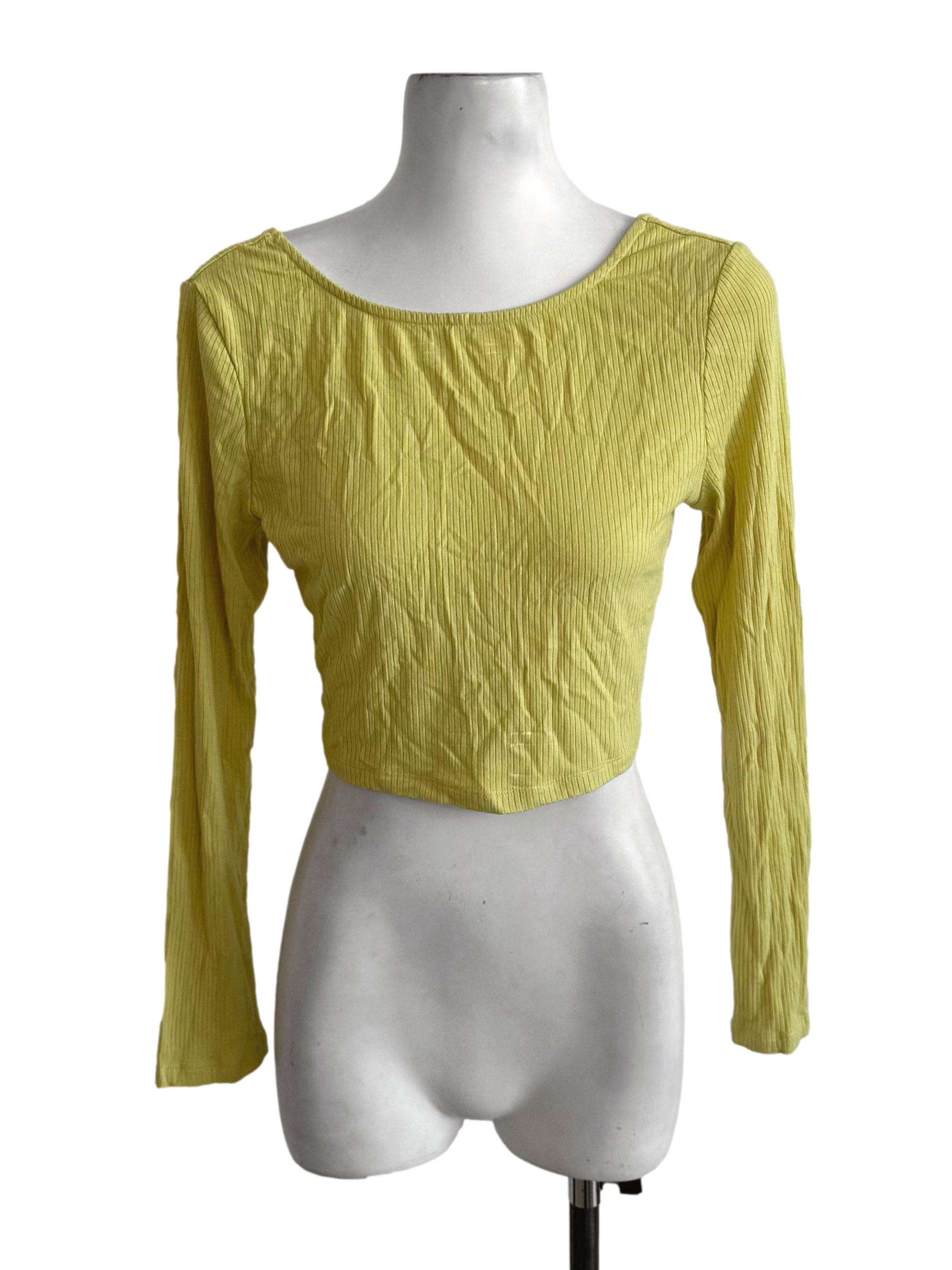 Lemon Yellow Knit Back Scoop Neck Top