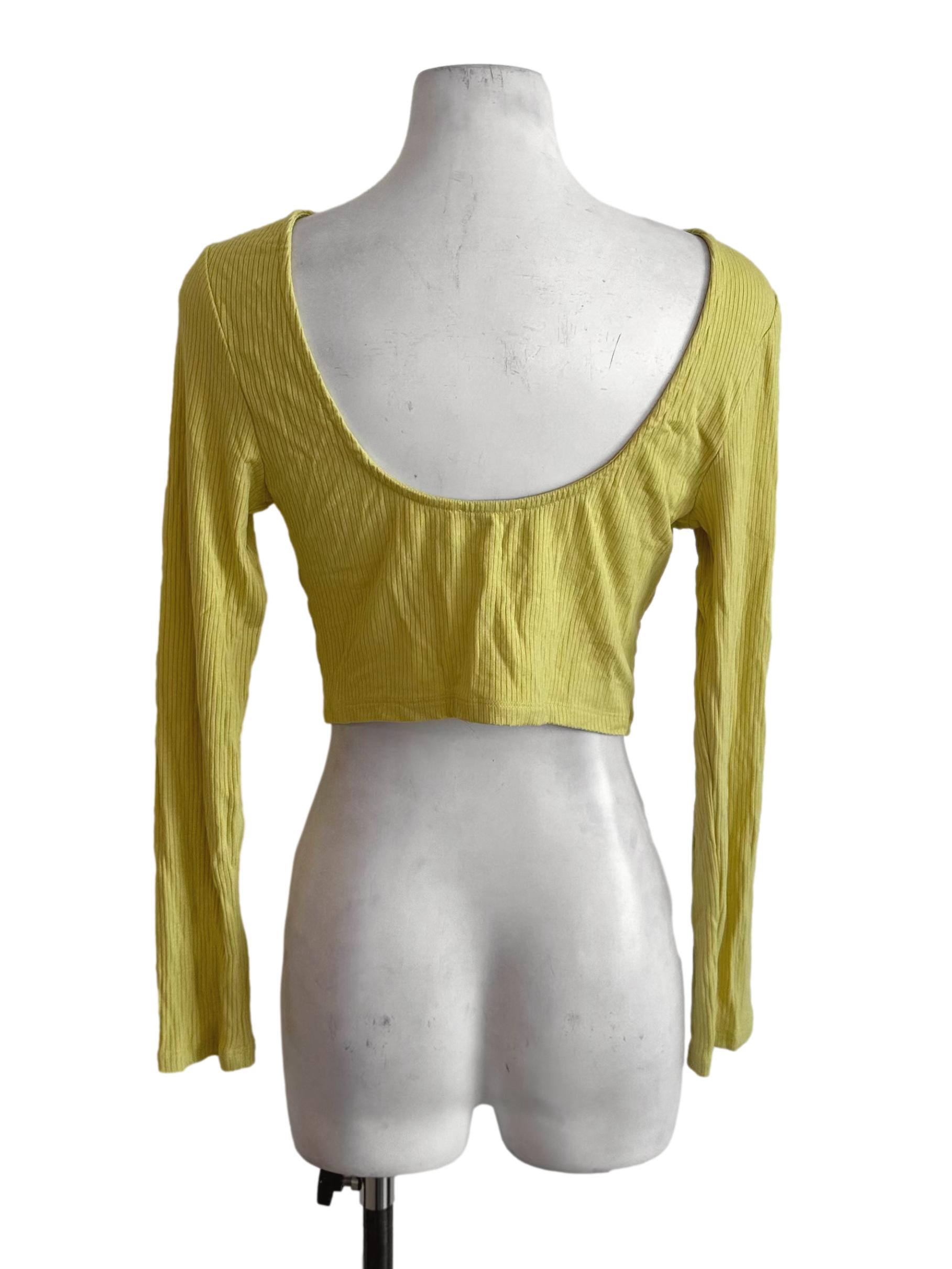 Lemon Yellow Knit Back Scoop Neck Top
