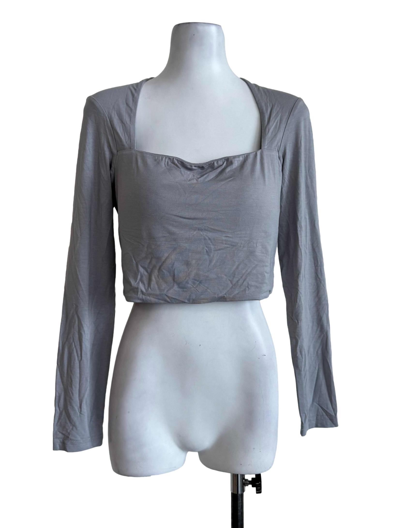 Steel Grey Long Sleeve Crop Top