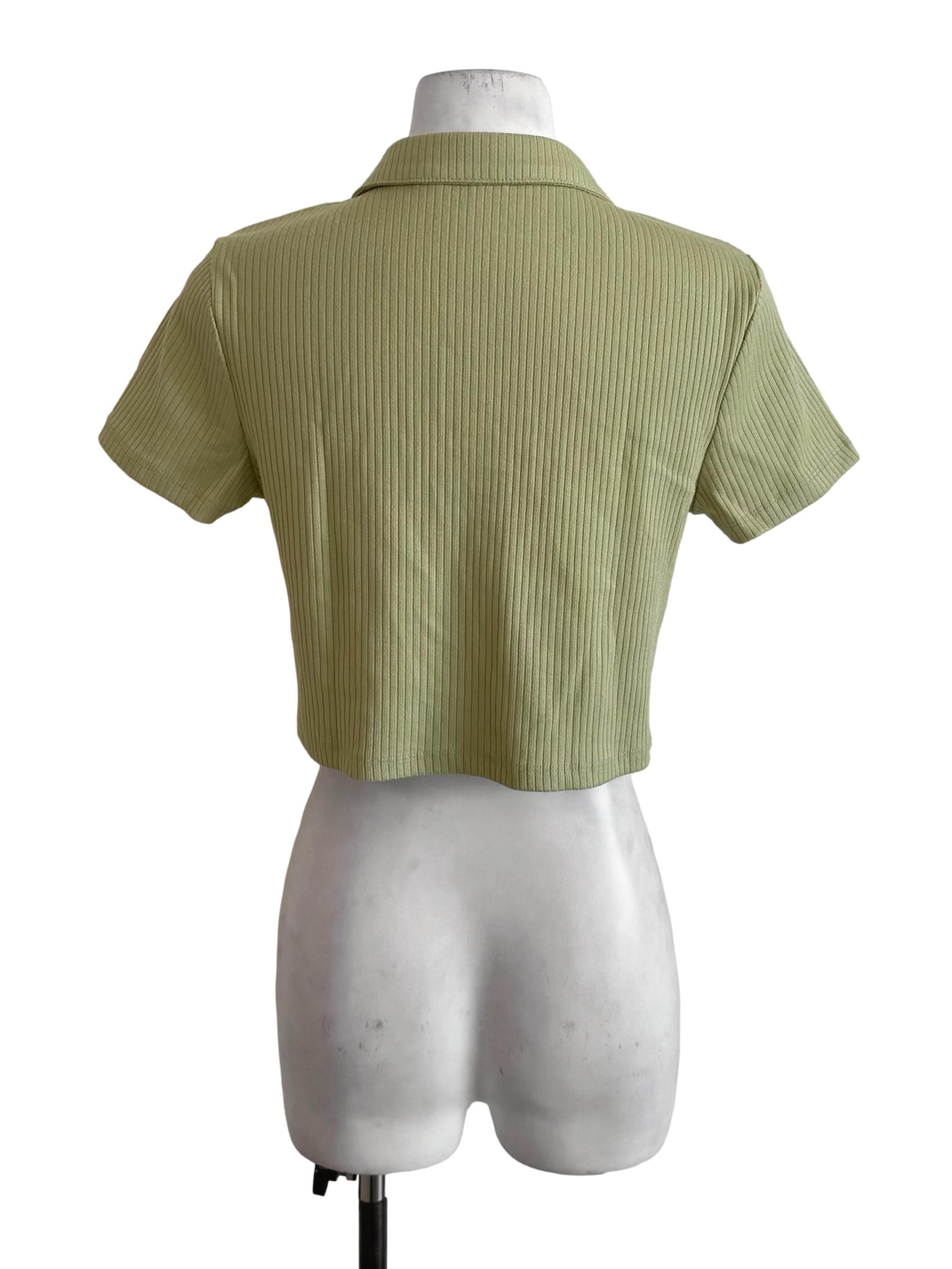 Pastel Green Collar Knit Button Top