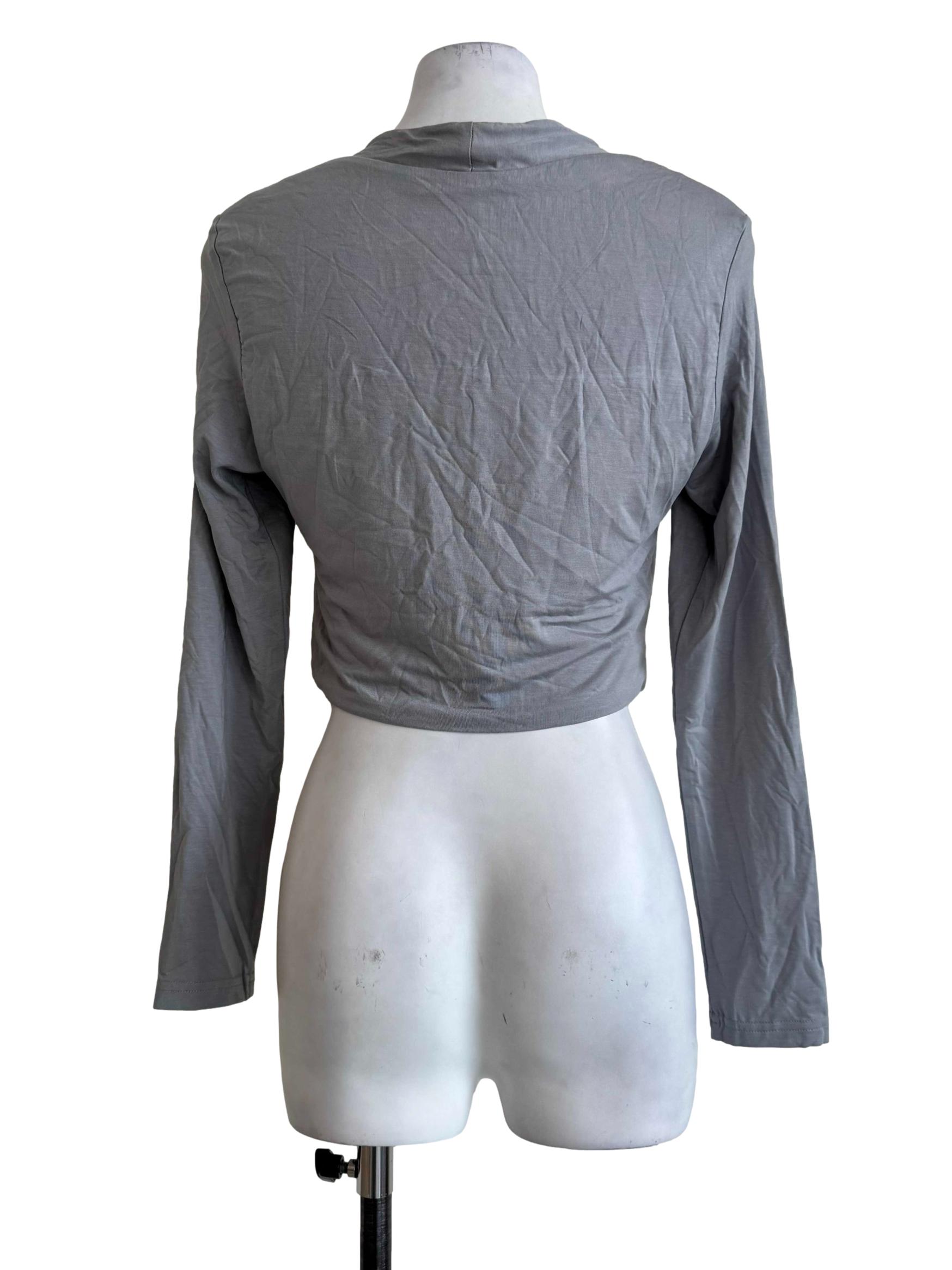 Steel Grey Long Sleeve Crop Top