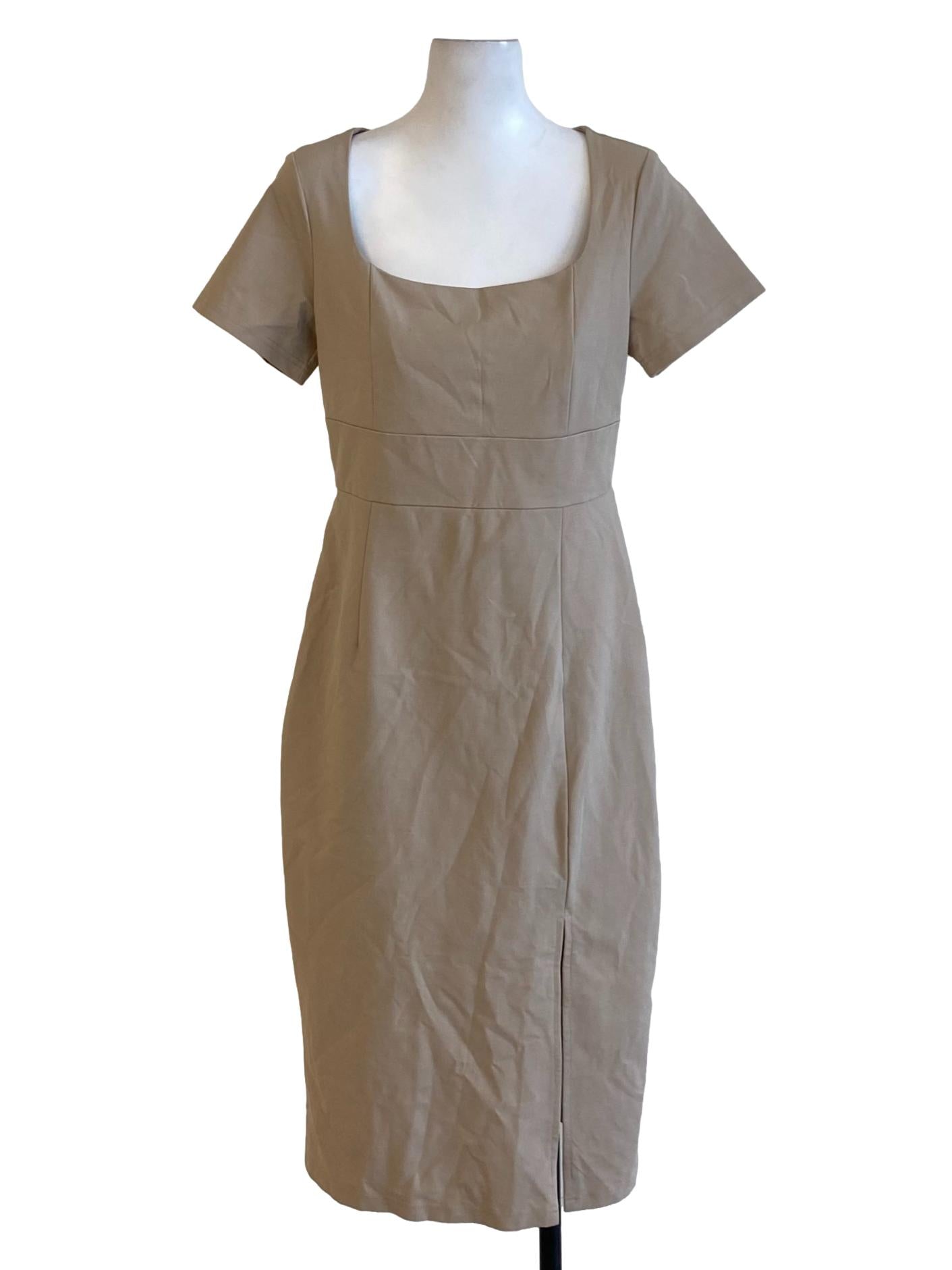 Light Cedar Brown Square Neck Sheath Shirt Dress