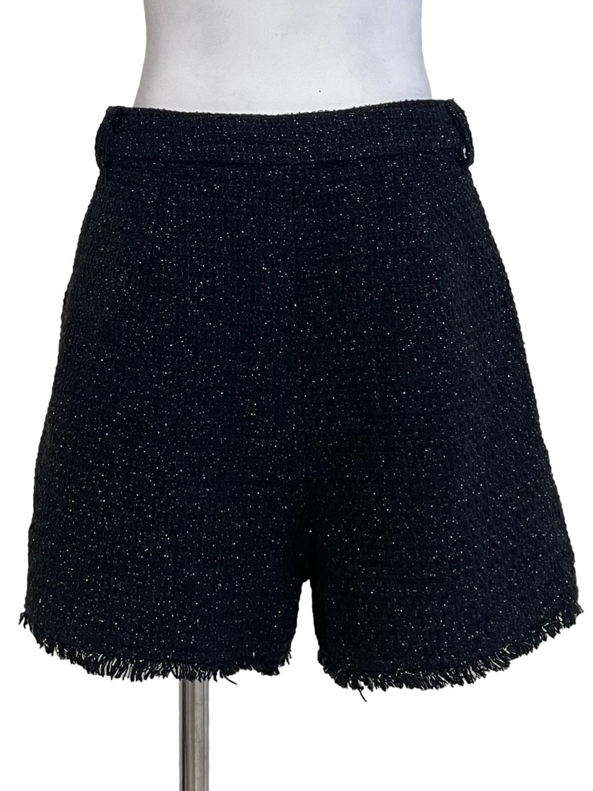 Black Shiny Tweed Formal Shorts