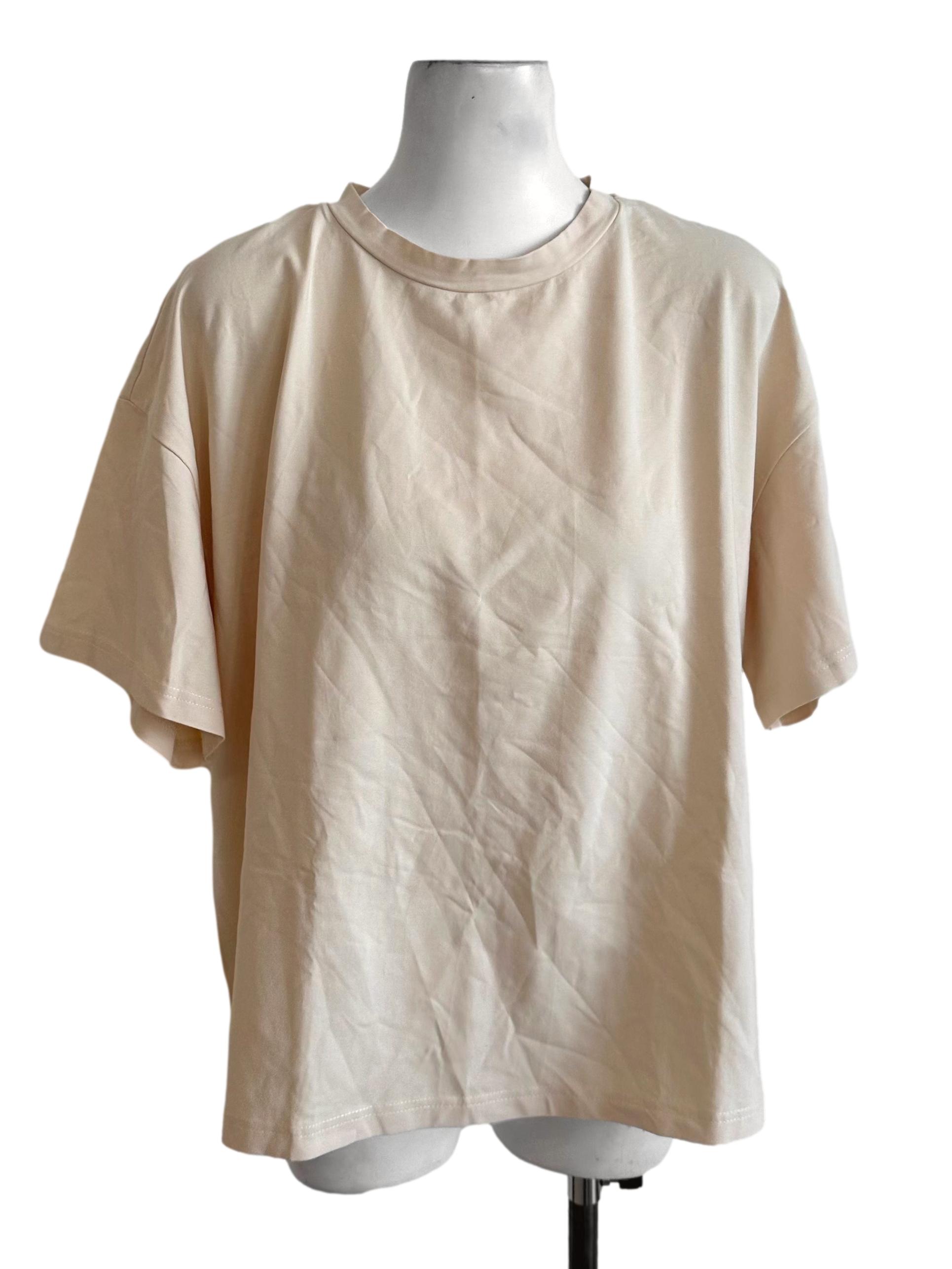 Light Beige Round Neck Tee Top