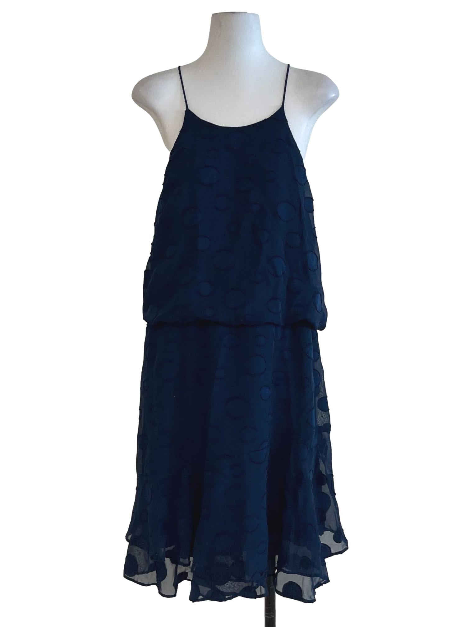 Navy Blue Jewel Neckline Blouson Dress