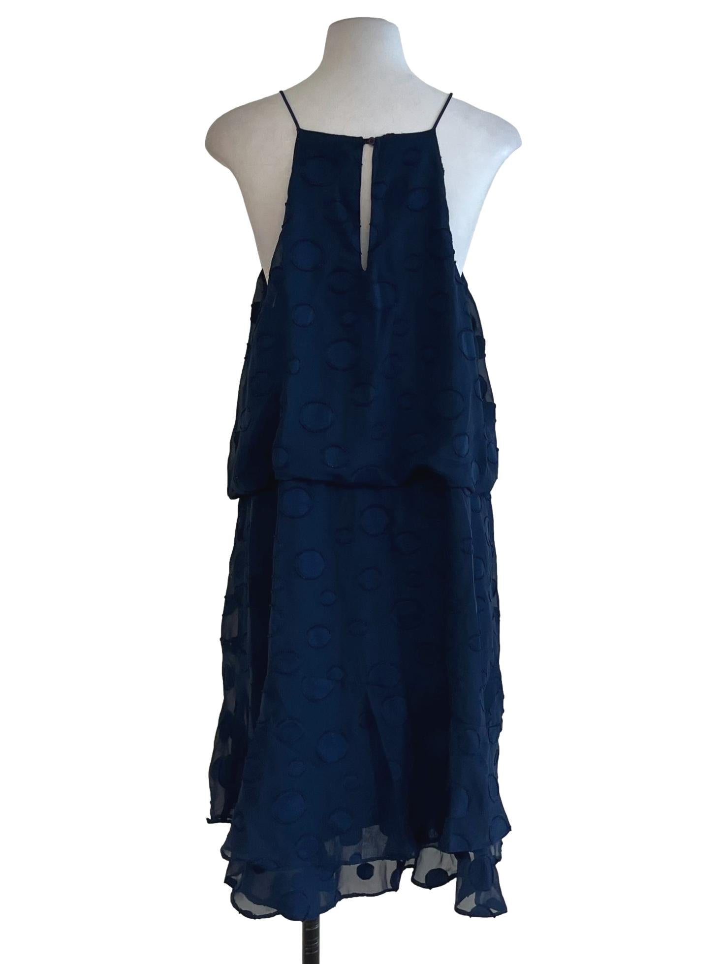Navy Blue Jewel Neckline Blouson Dress