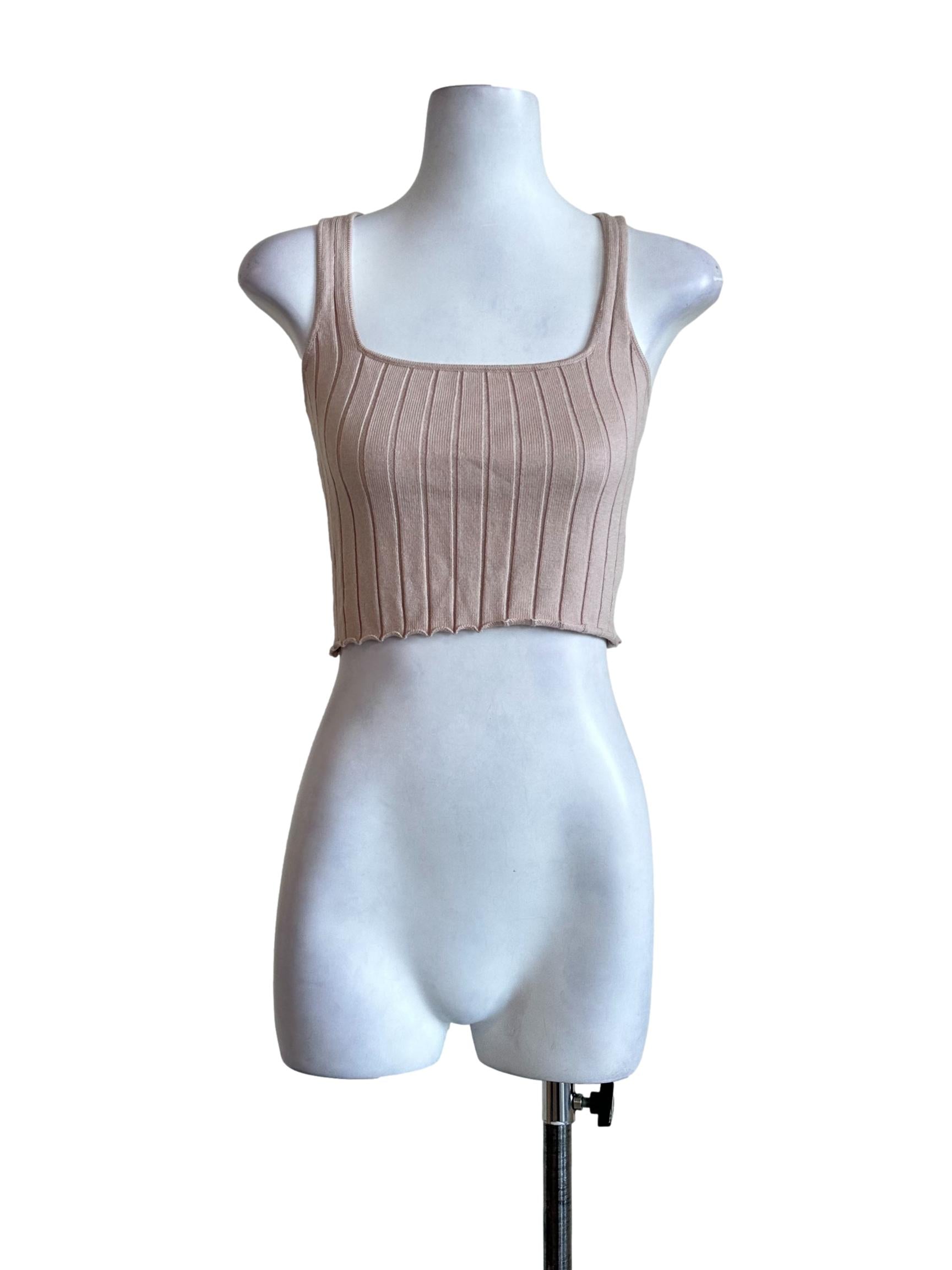 Beige Pinstripe Crop Top