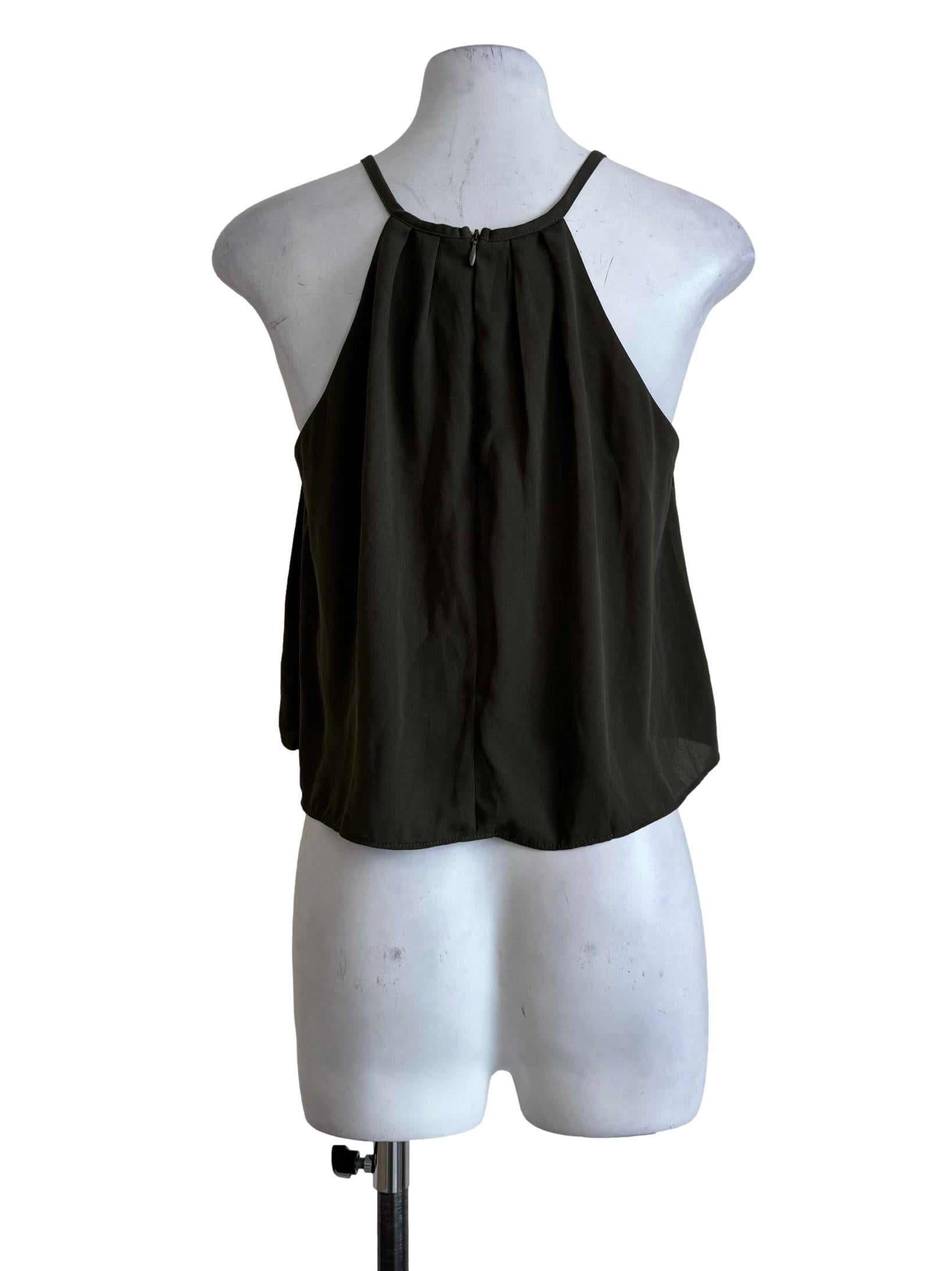 Army Green Front Keyhole Sleeveless  Top