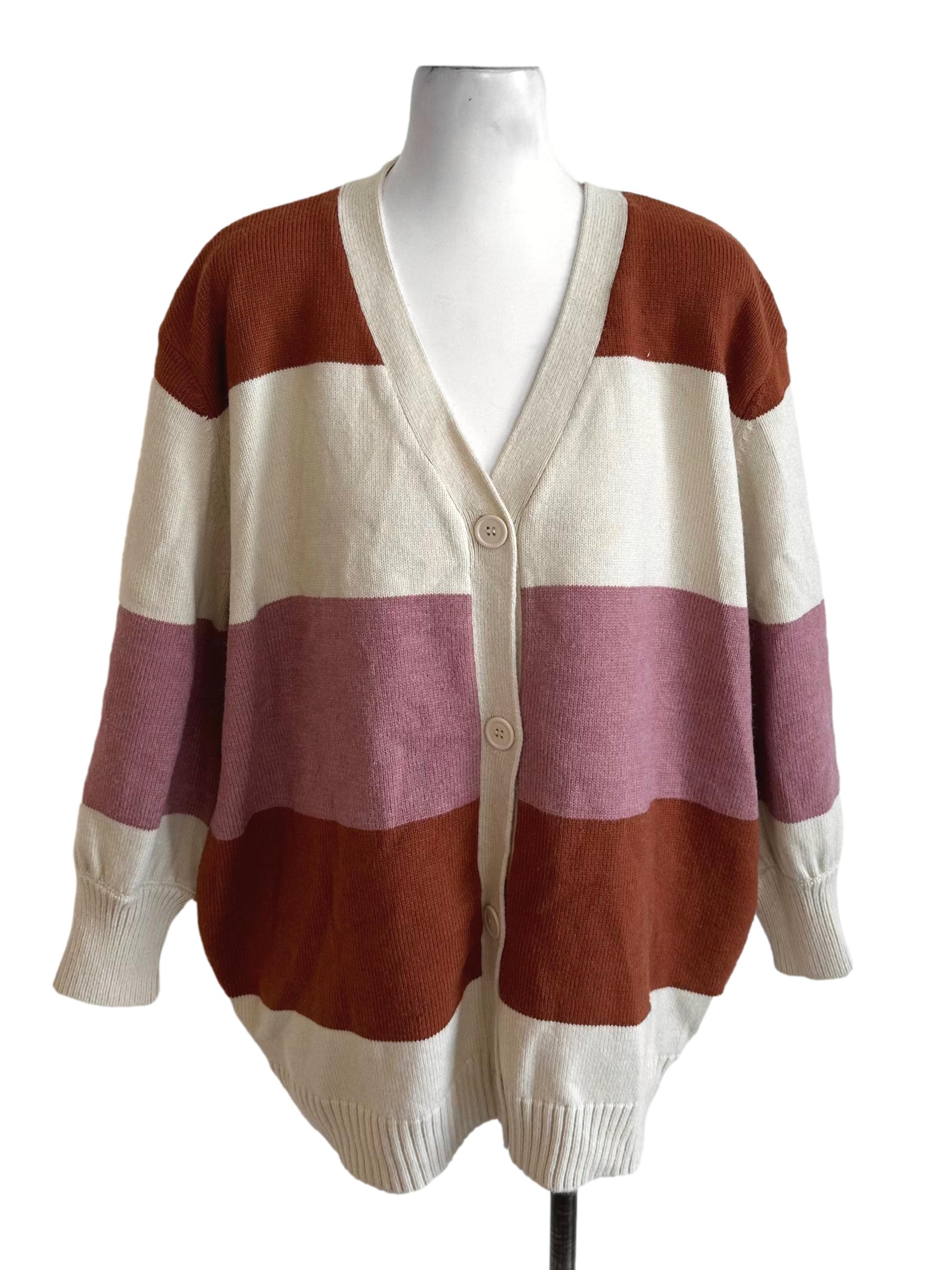 Multicolour Stripe V Neck Button Knit Cardigan TCL