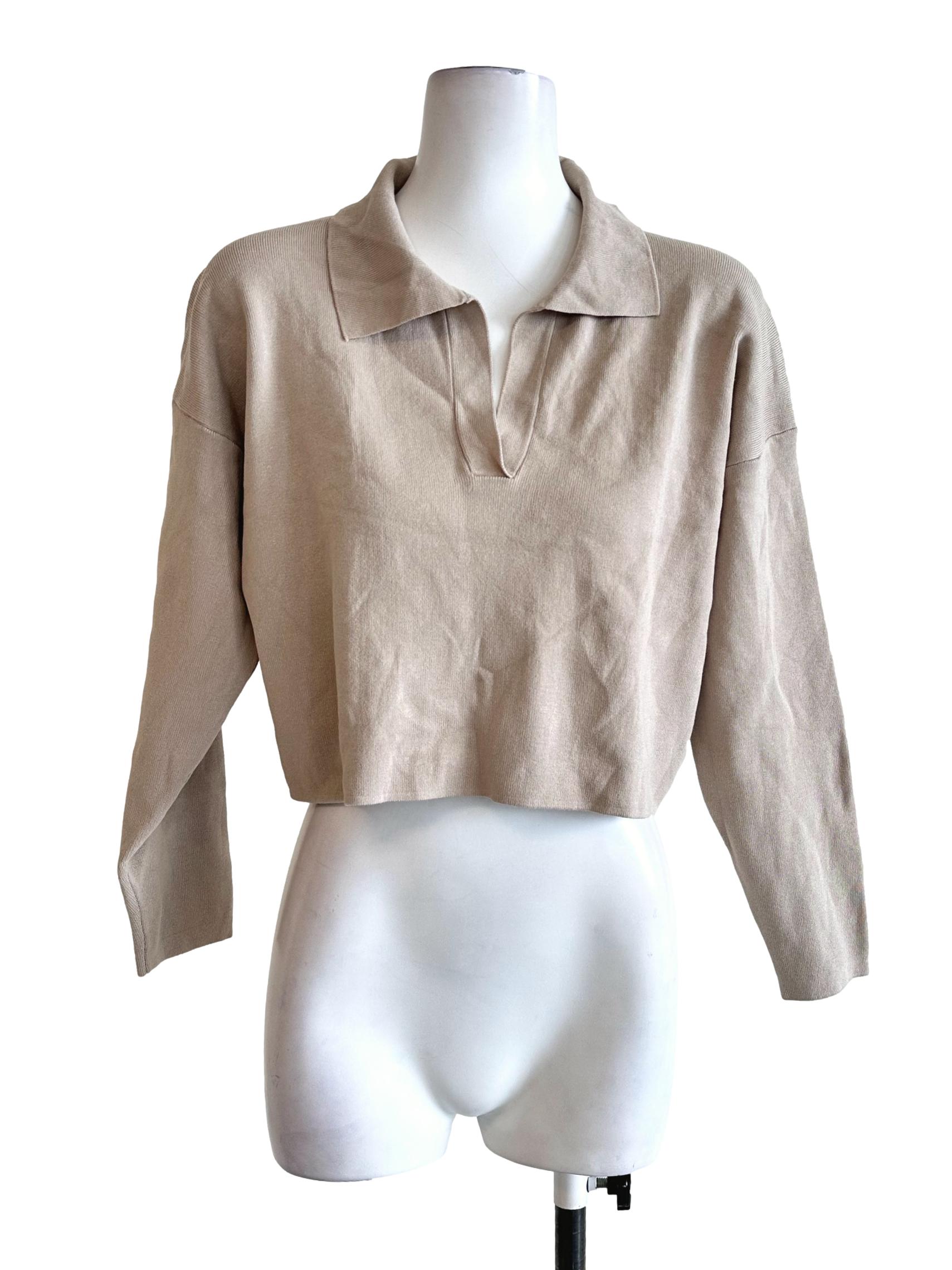 Sandcastle Beige Collar Top