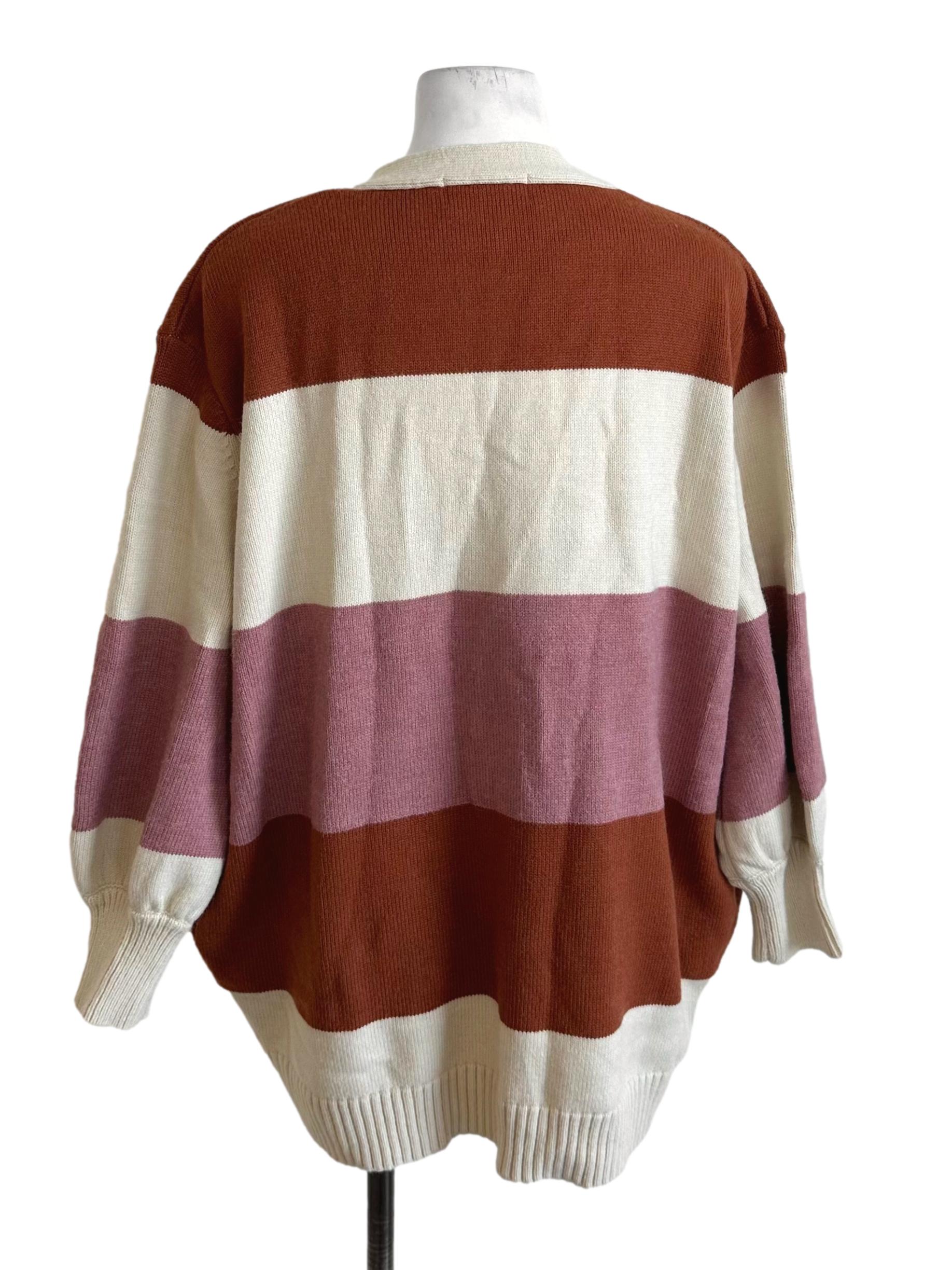 Multicolour Stripe V Neck Button Knit Cardigan TCL