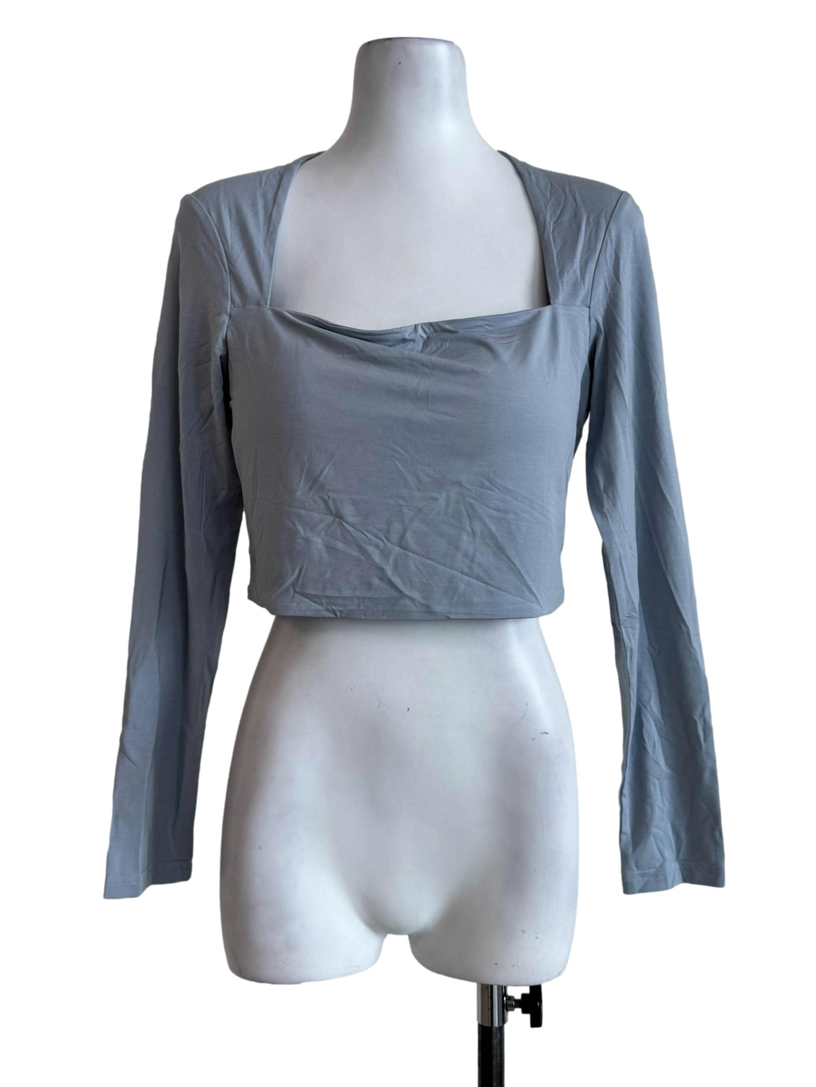 Ice Blue Padded Long Sleeve Crop Top