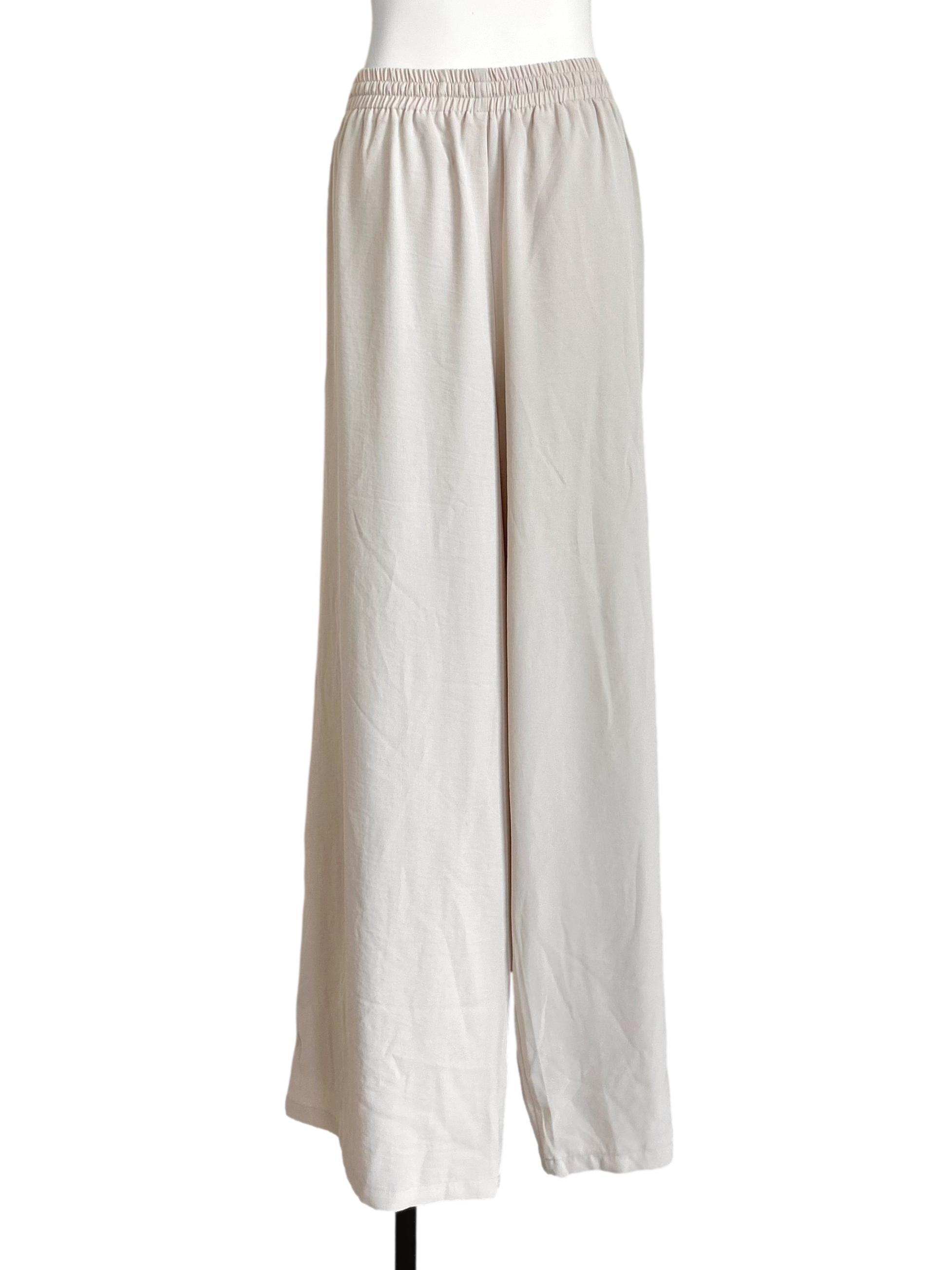 Bone White Drawstring Wide-Leg Trousers