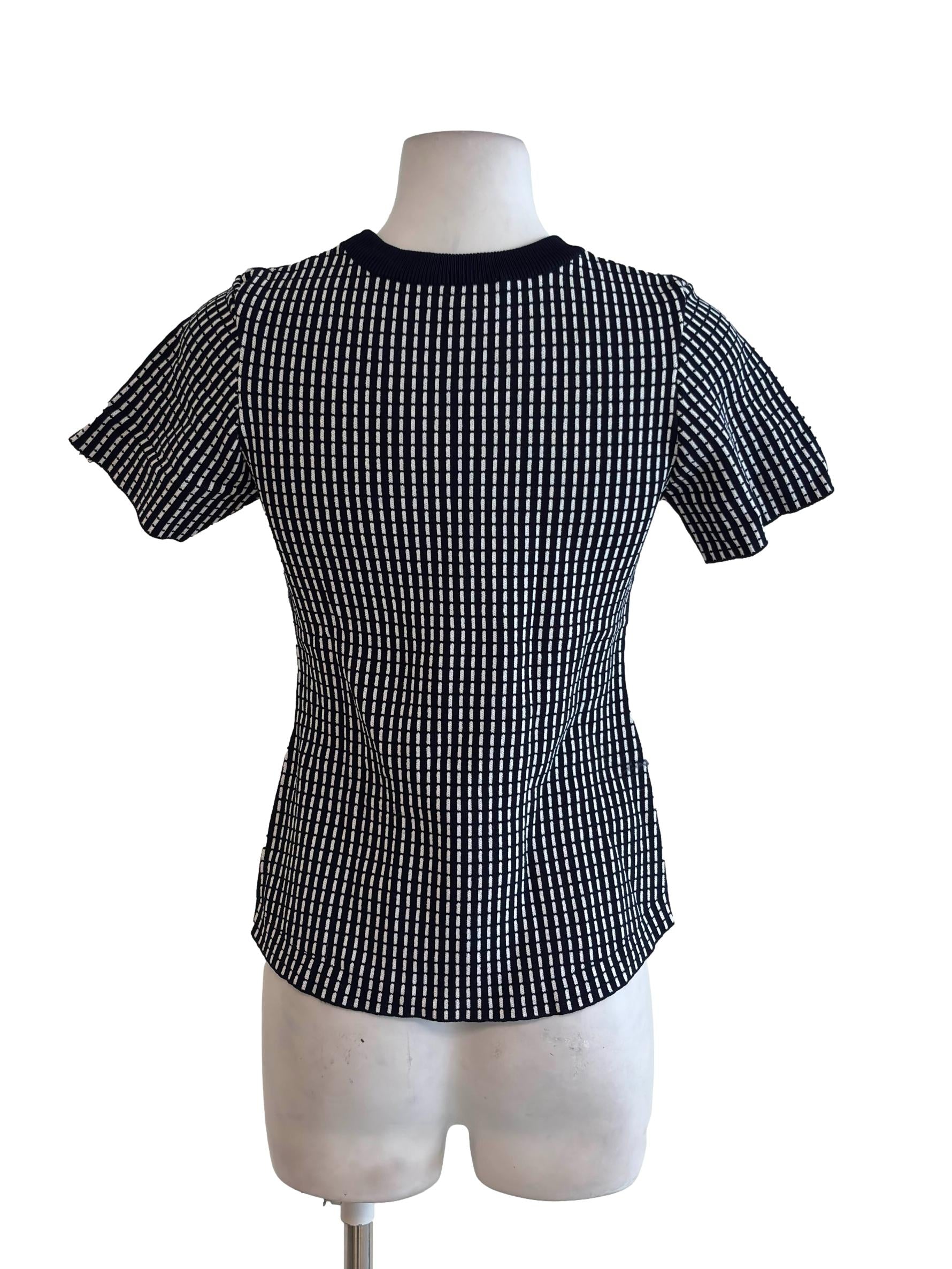 Dark Blue Patterned Knit Top