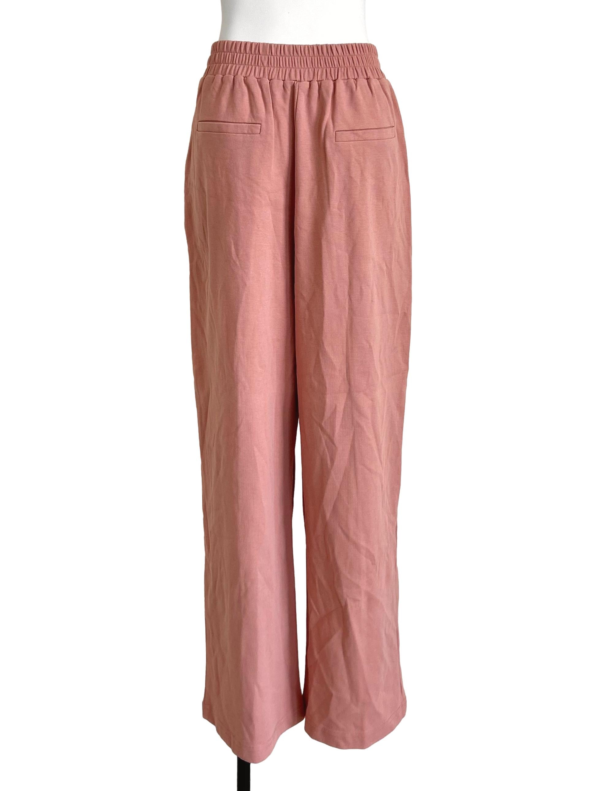 Dusty Rose Front-Seam Wide-Leg Sweatpants