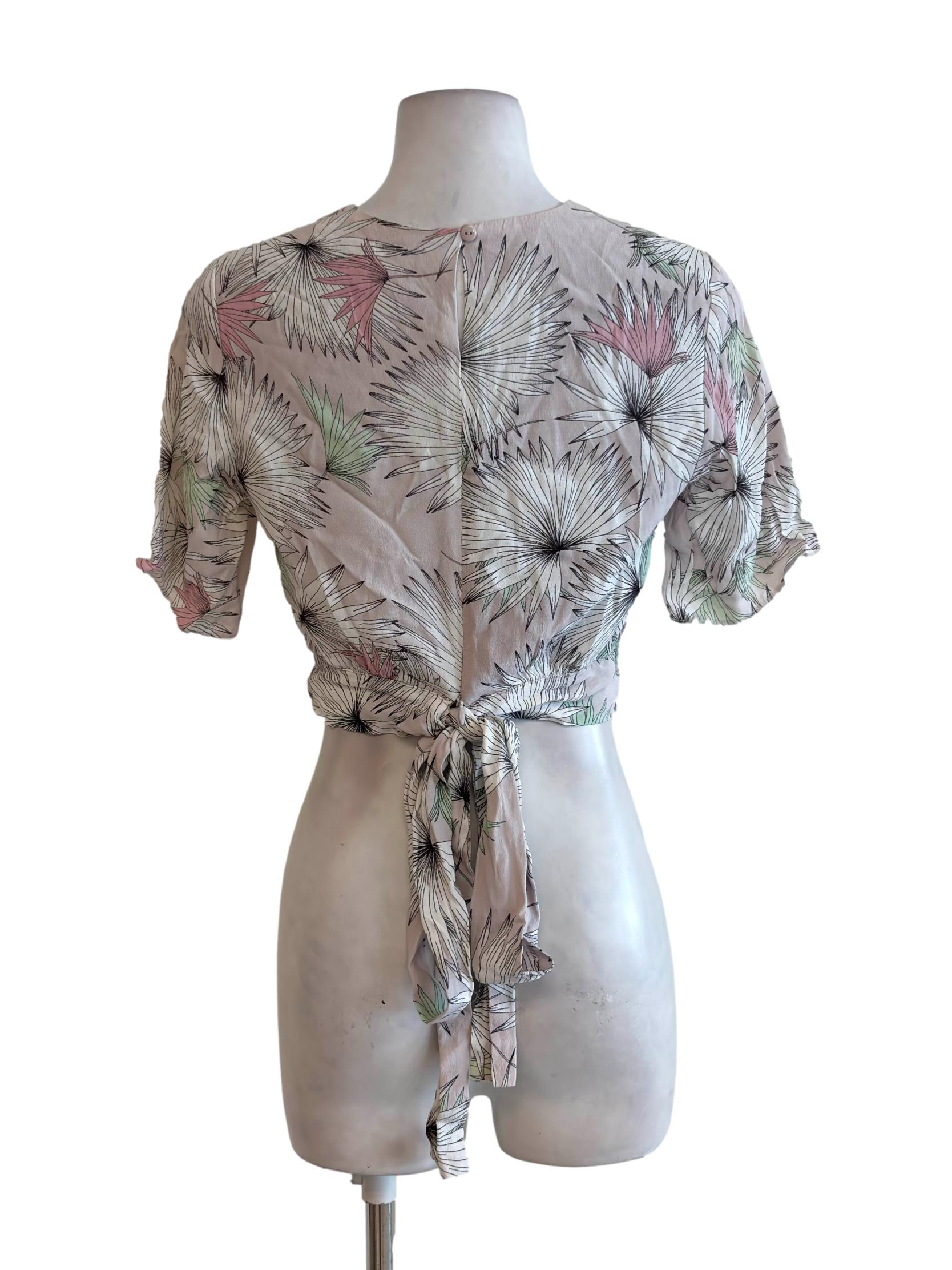 Pale Pink Floral Tie Back Cropped Top