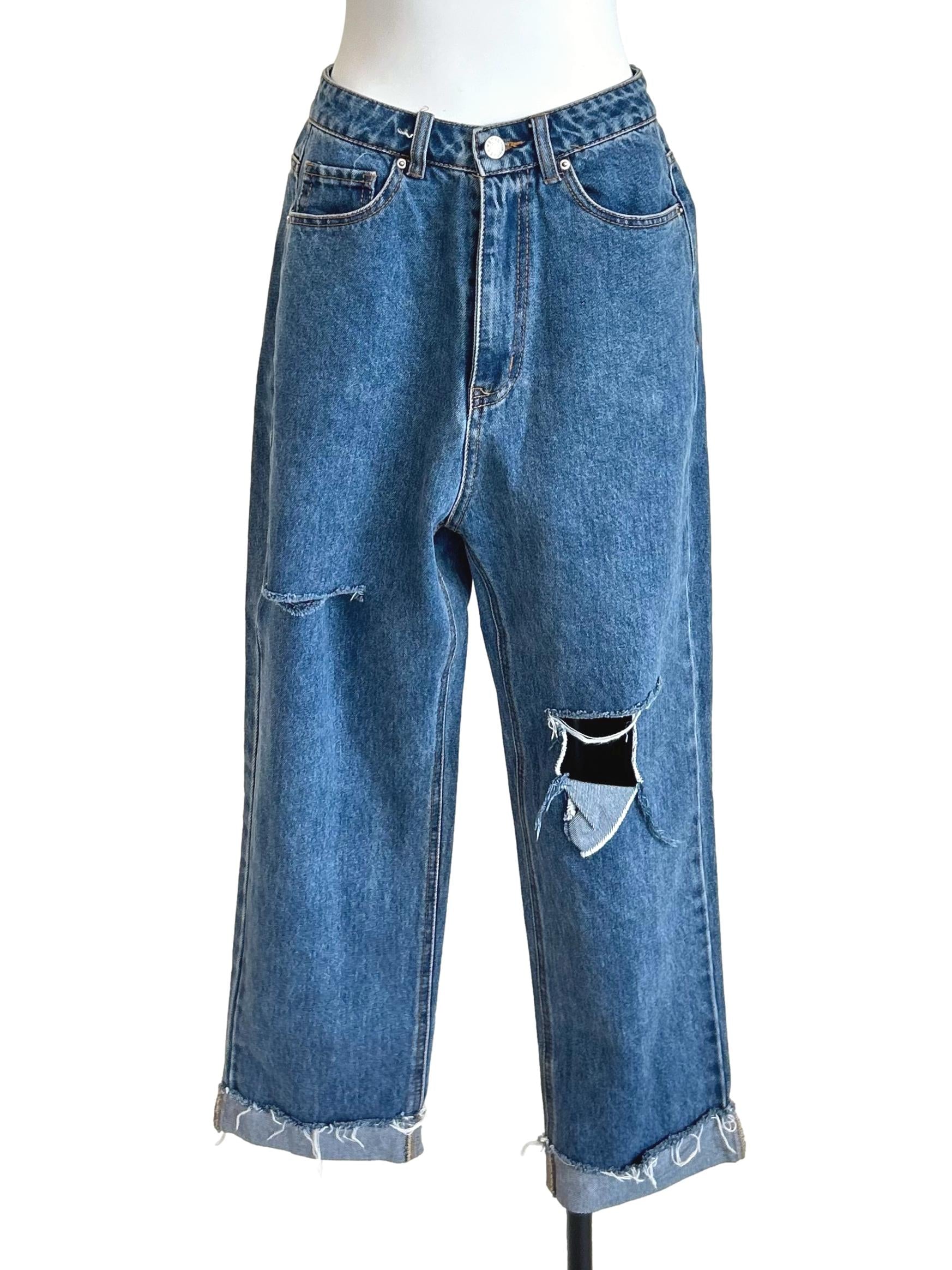 Medium Wash Distressed Straight-Leg Jeans