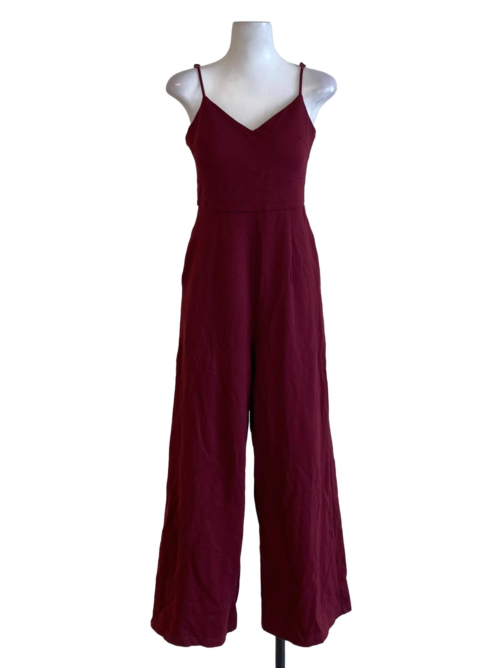 Currant Red V-Neck Spaghetti Strap Regular Jumpsuit