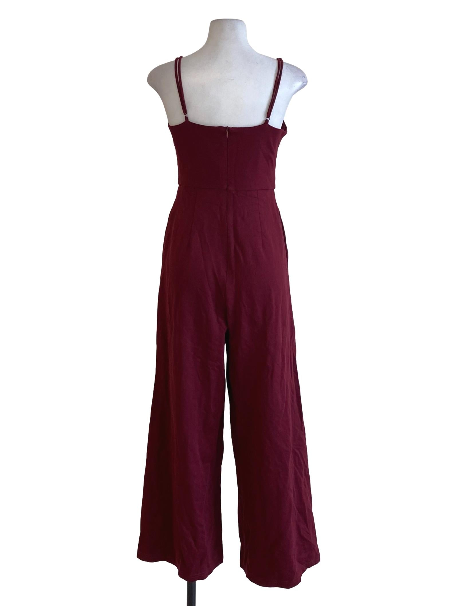 Currant Red V-Neck Spaghetti Strap Regular Jumpsuit
