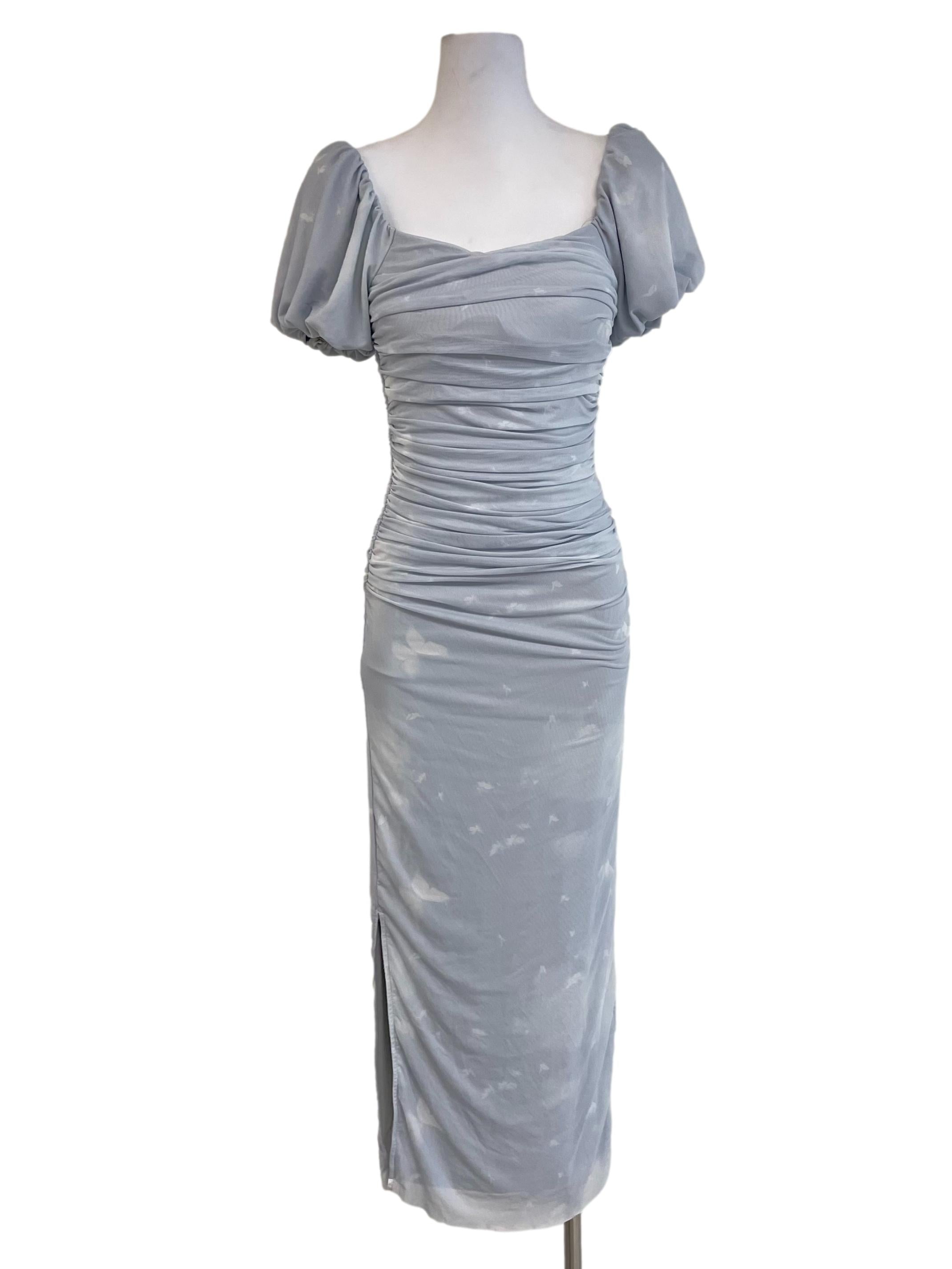 Baby Blue Mesh Draped Bodycon Dress
