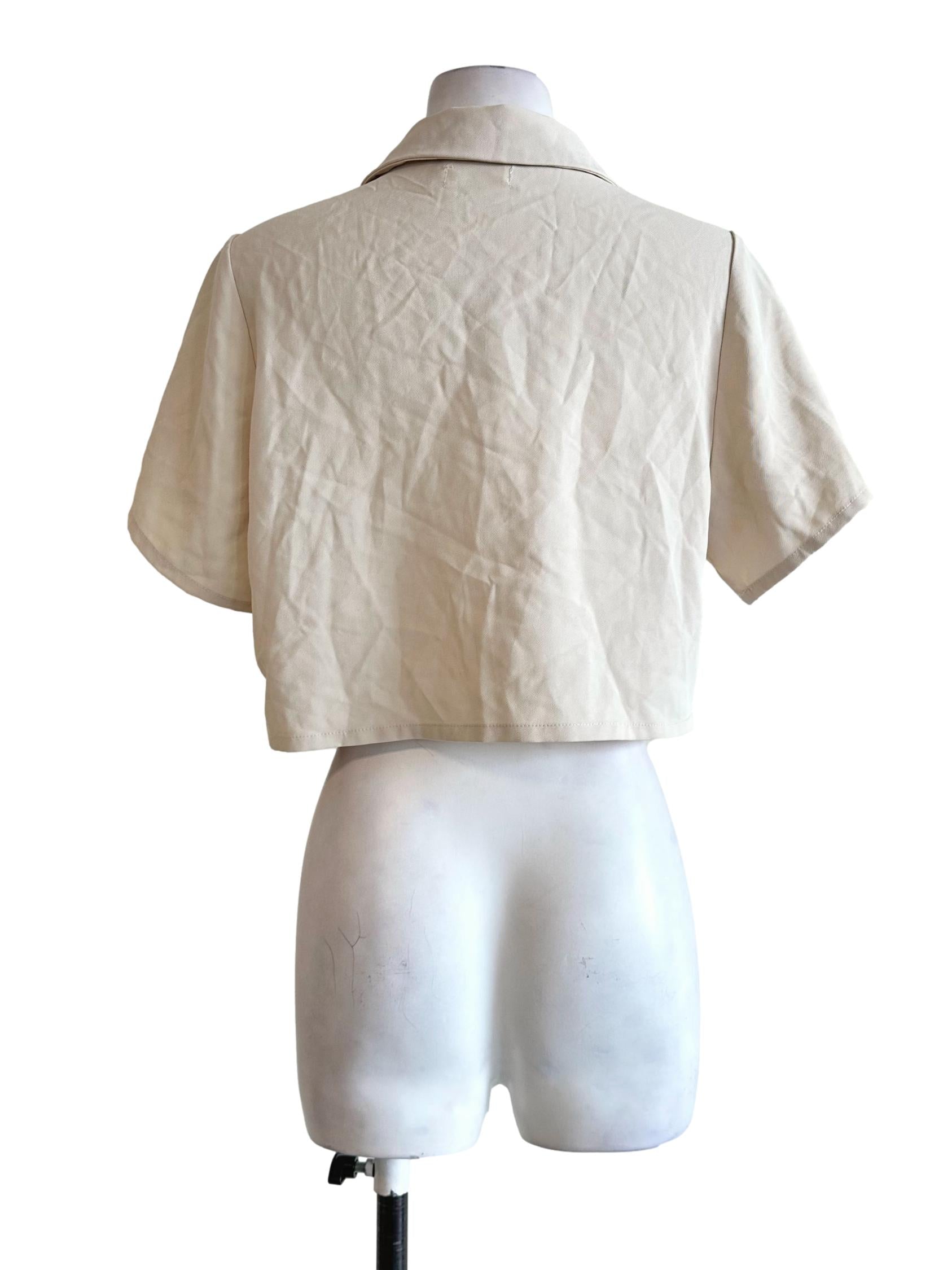 Parmesan Beige Collar Button Top