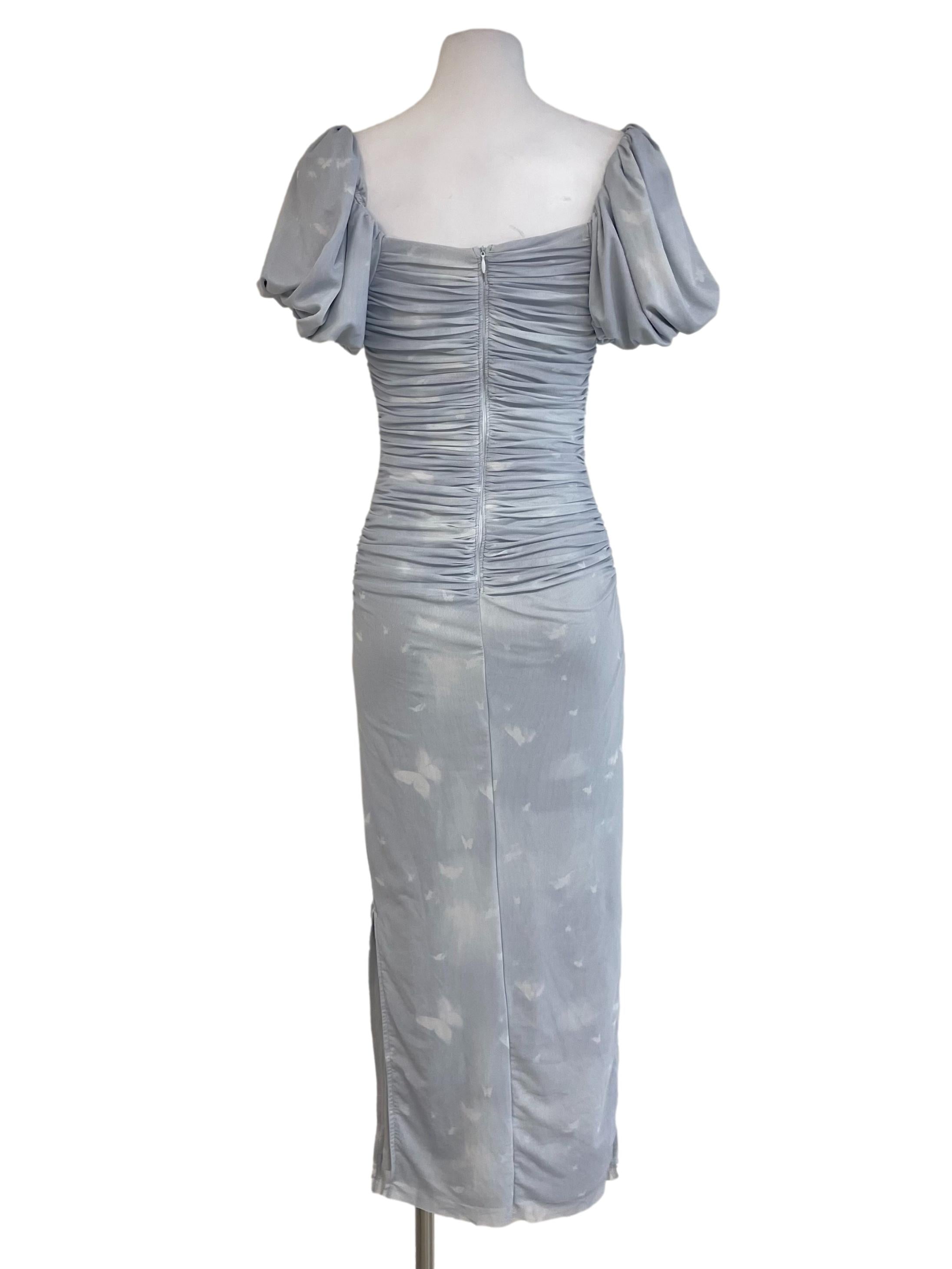 Baby Blue Mesh Draped Bodycon Dress