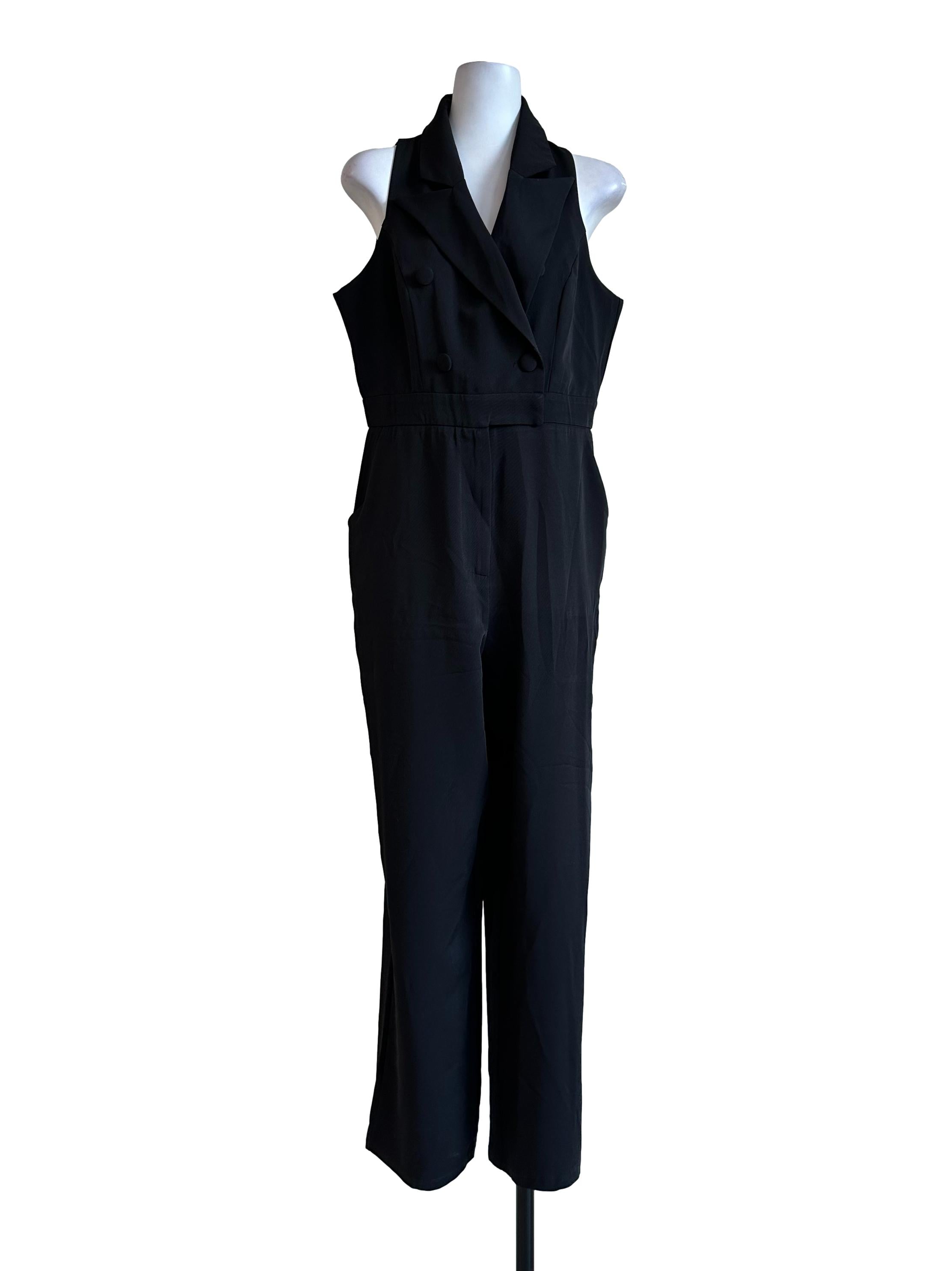 Black Plain Button Jumpsuits