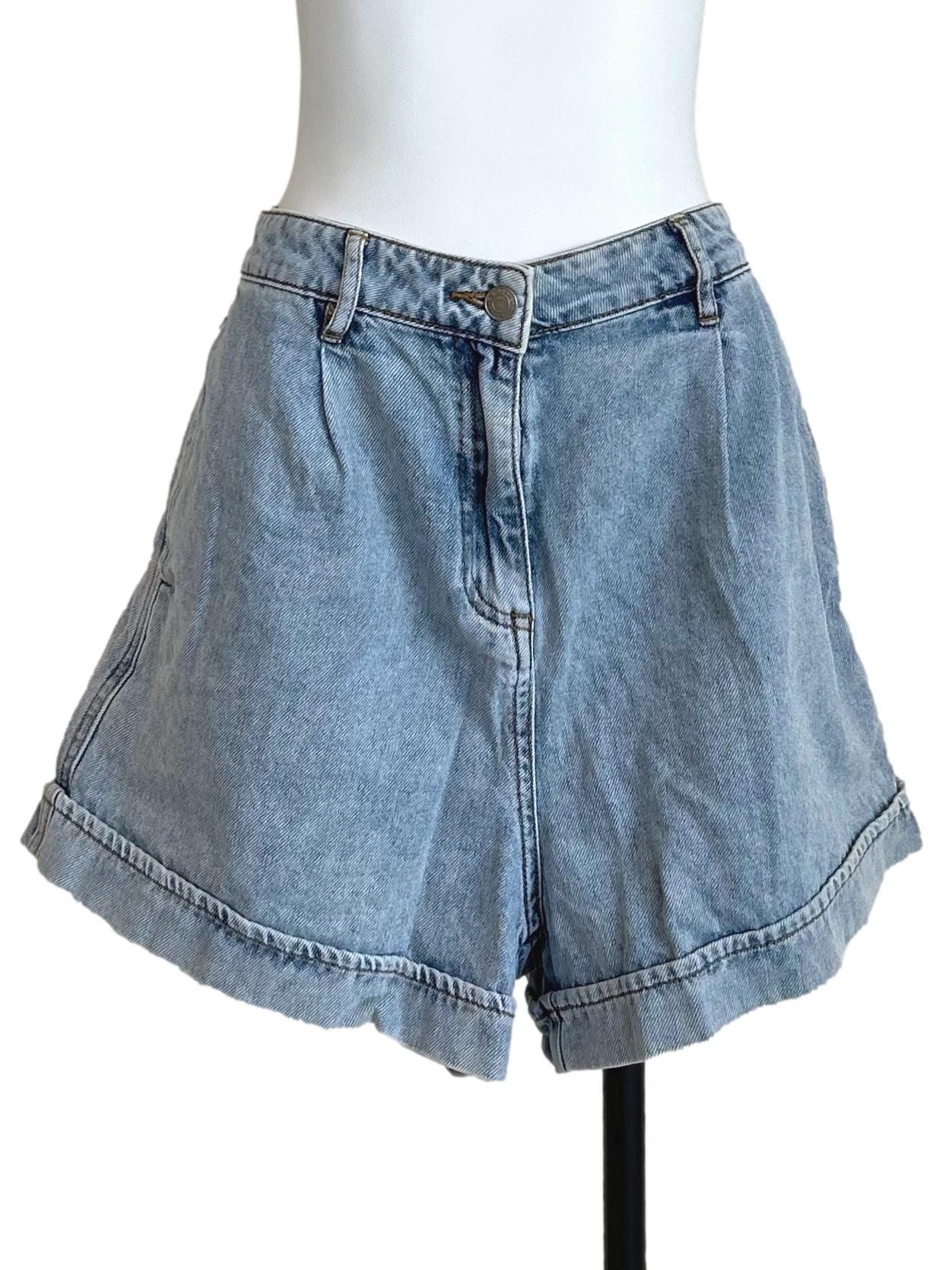 Light Wash Denim Shorts With Cuffed Hem