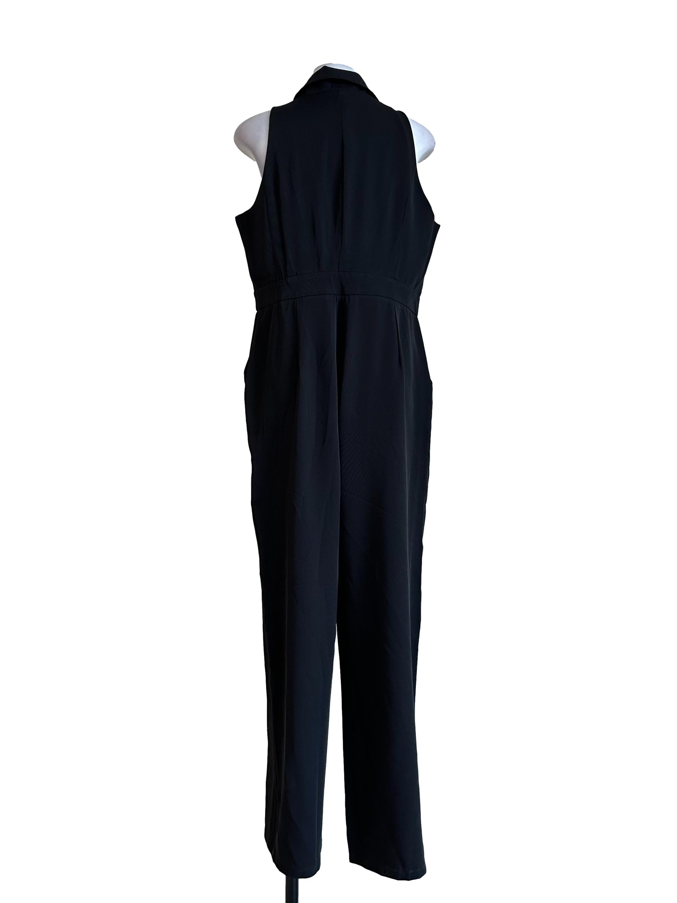 Black Plain Button Jumpsuits