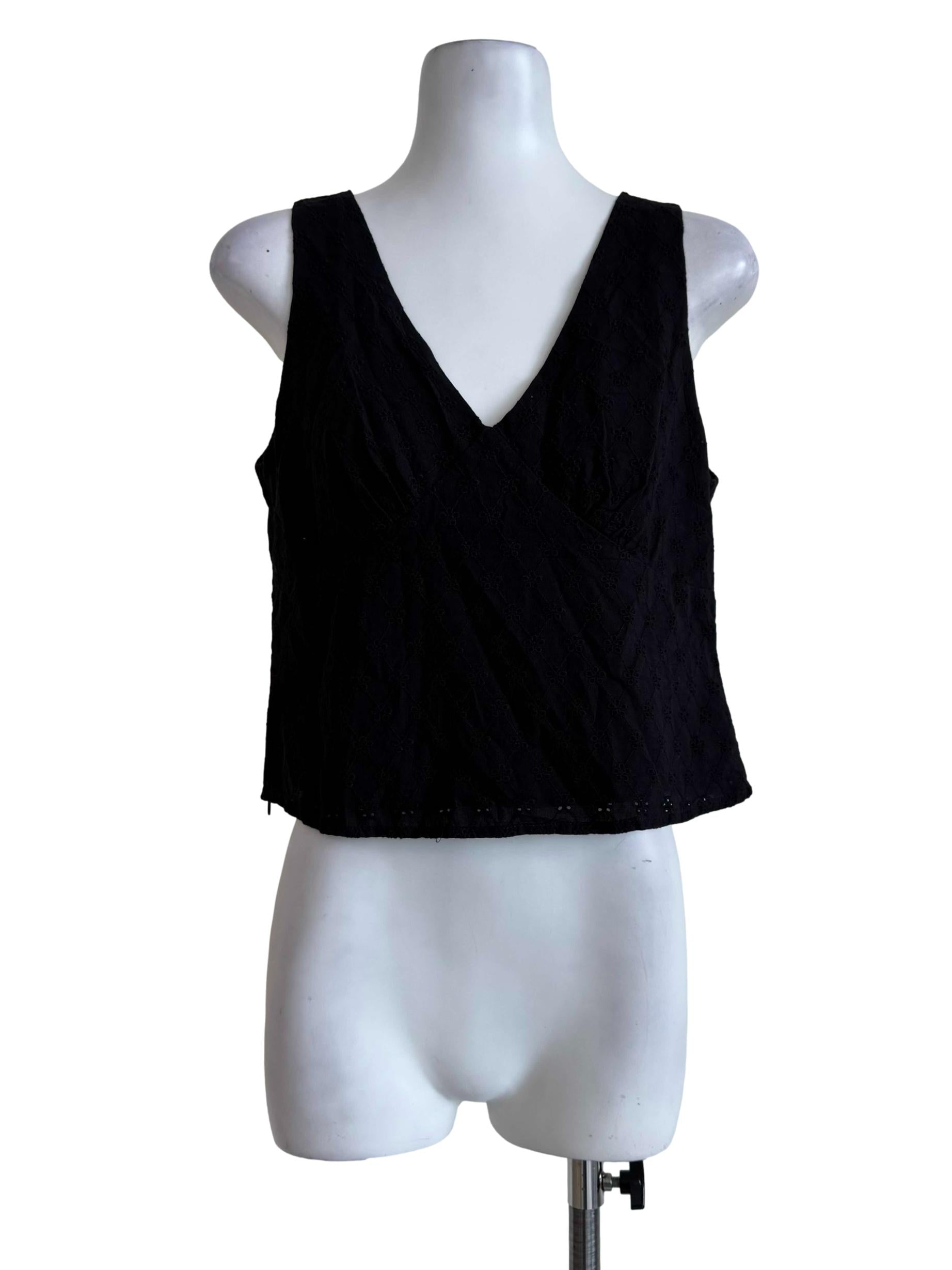 Obsidian Black Eyelet V Neck Top