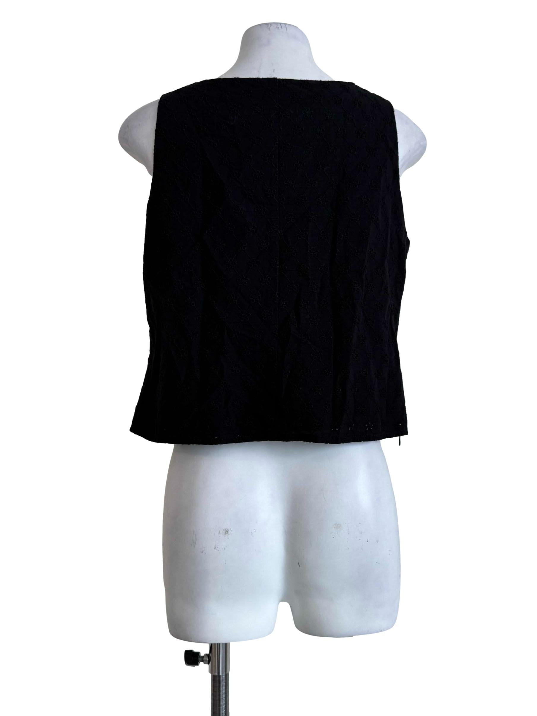 Obsidian Black Eyelet V Neck Top