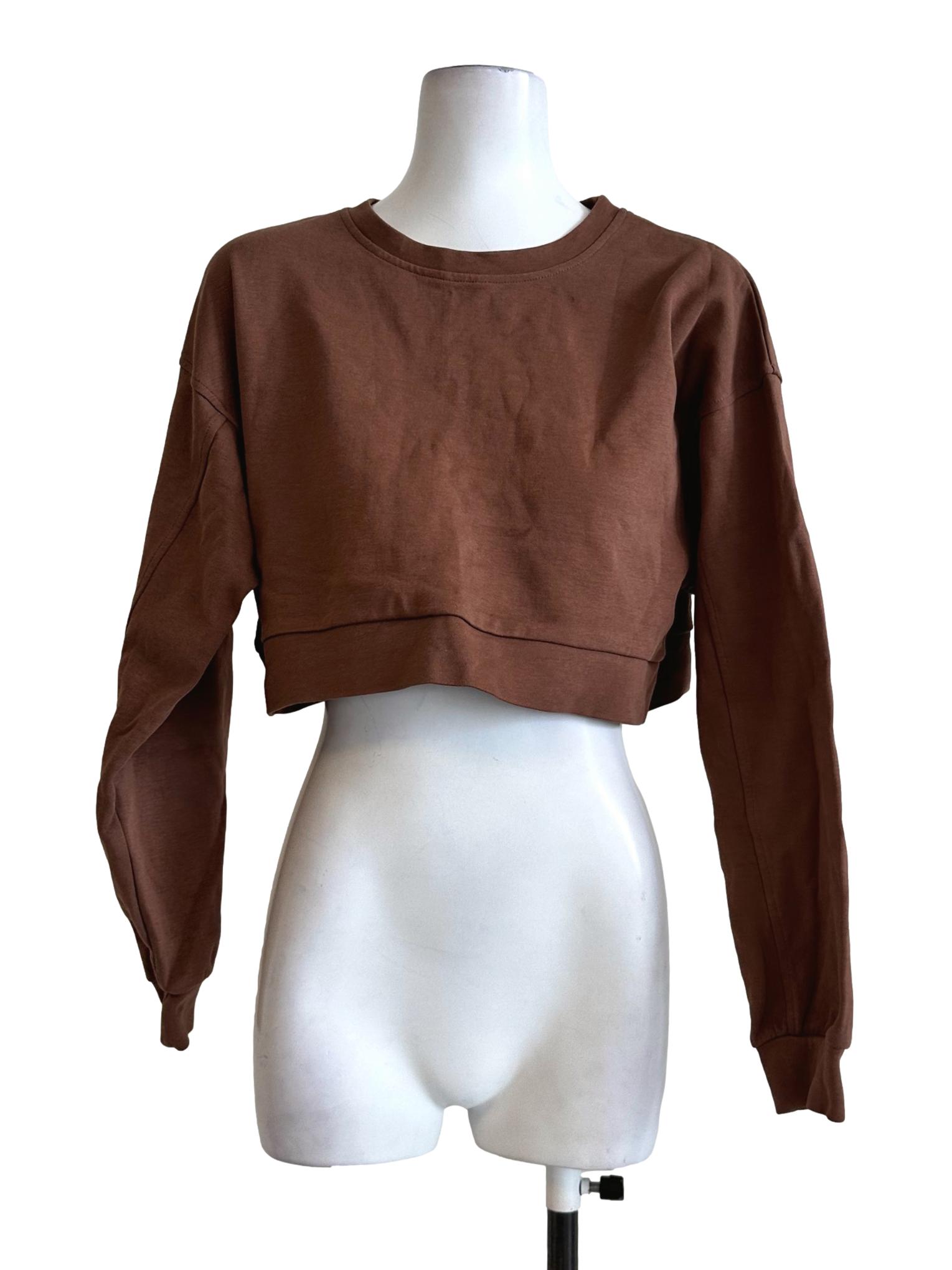 Caramel Brown Round Neck Crop Top
