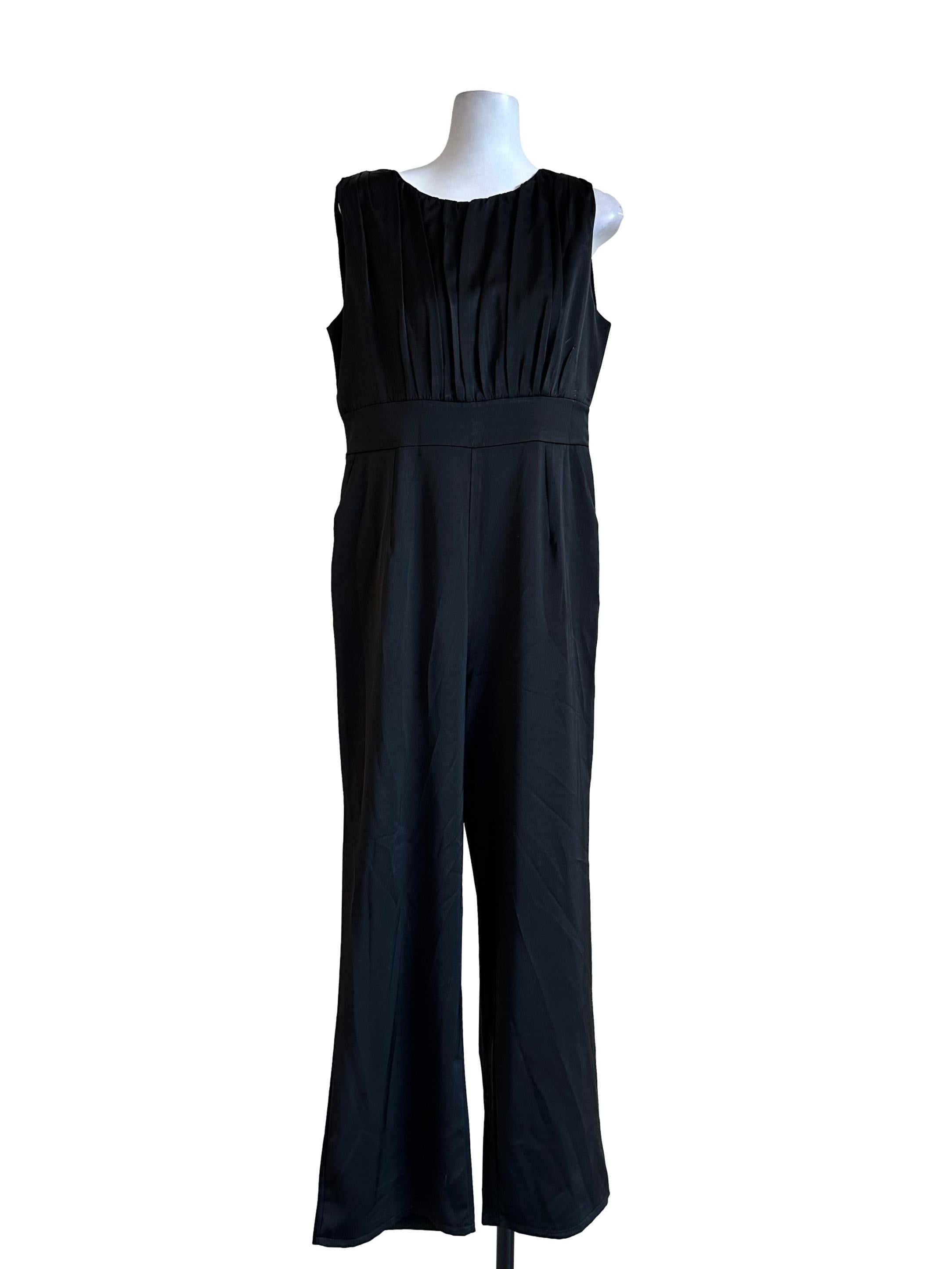 Black Plain Satin Jumpsuits