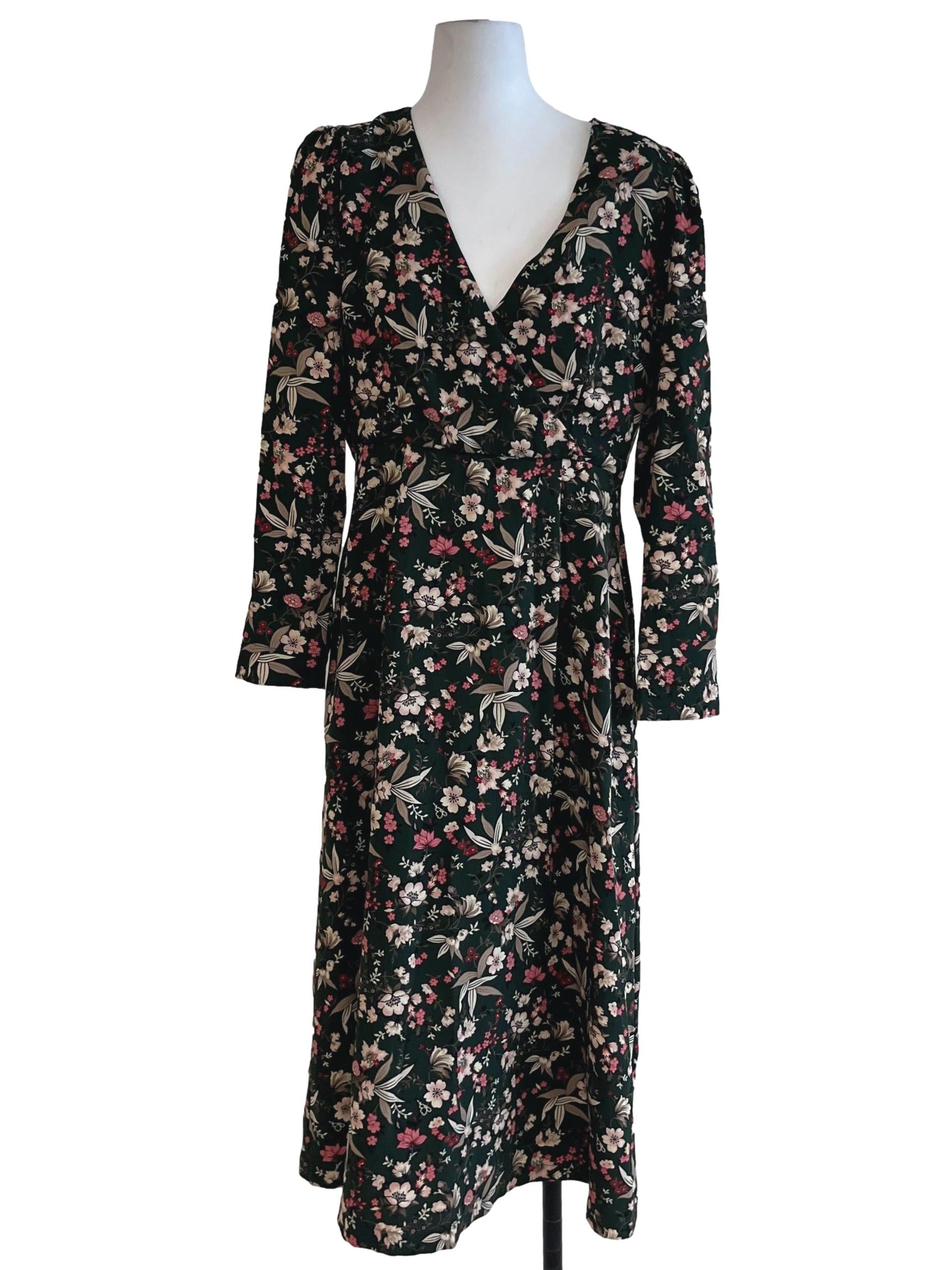 Dark Green Floral Empire Dress
