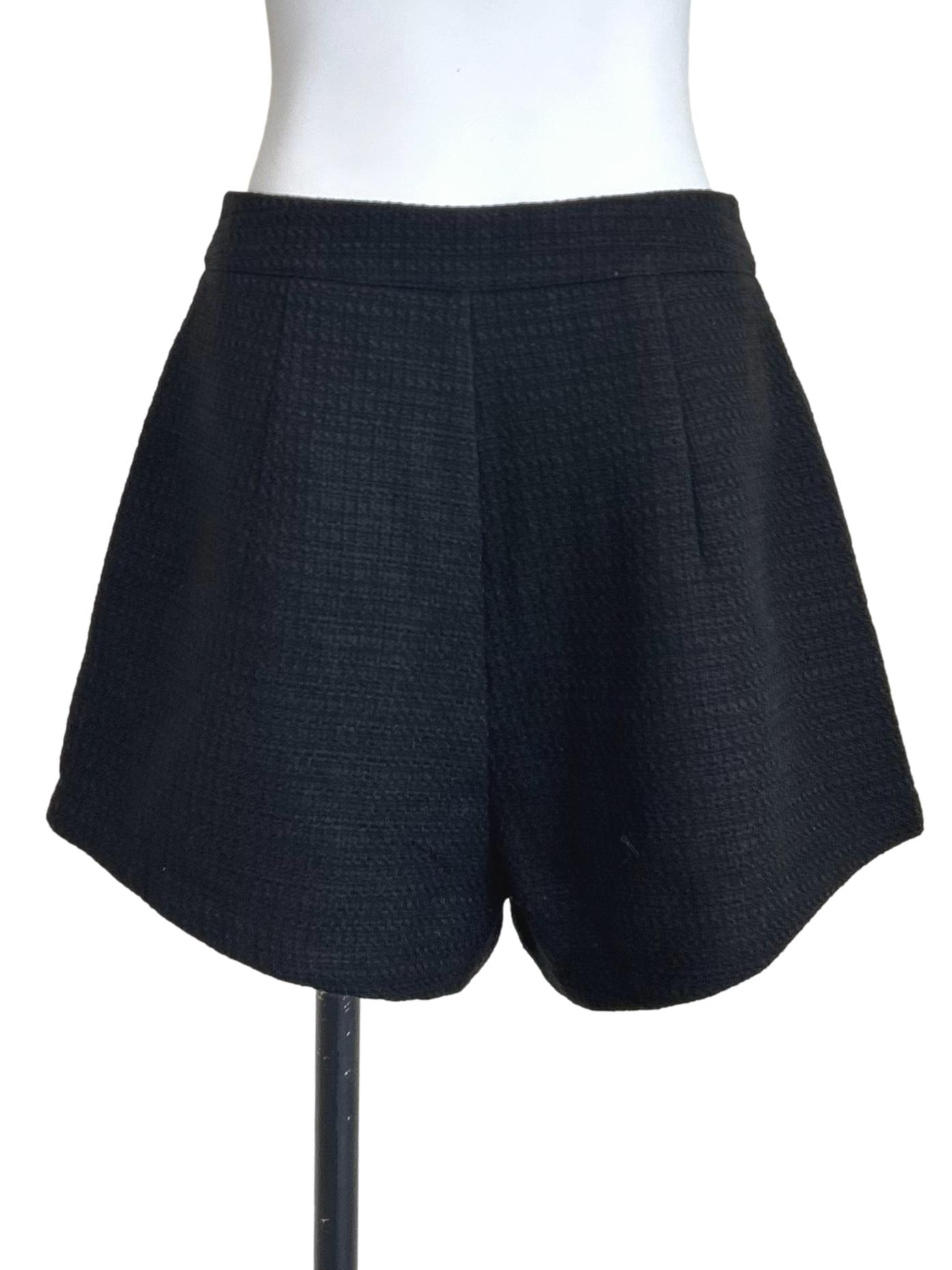 Black Tweed Shorts With Chain-Trim Pocket Details