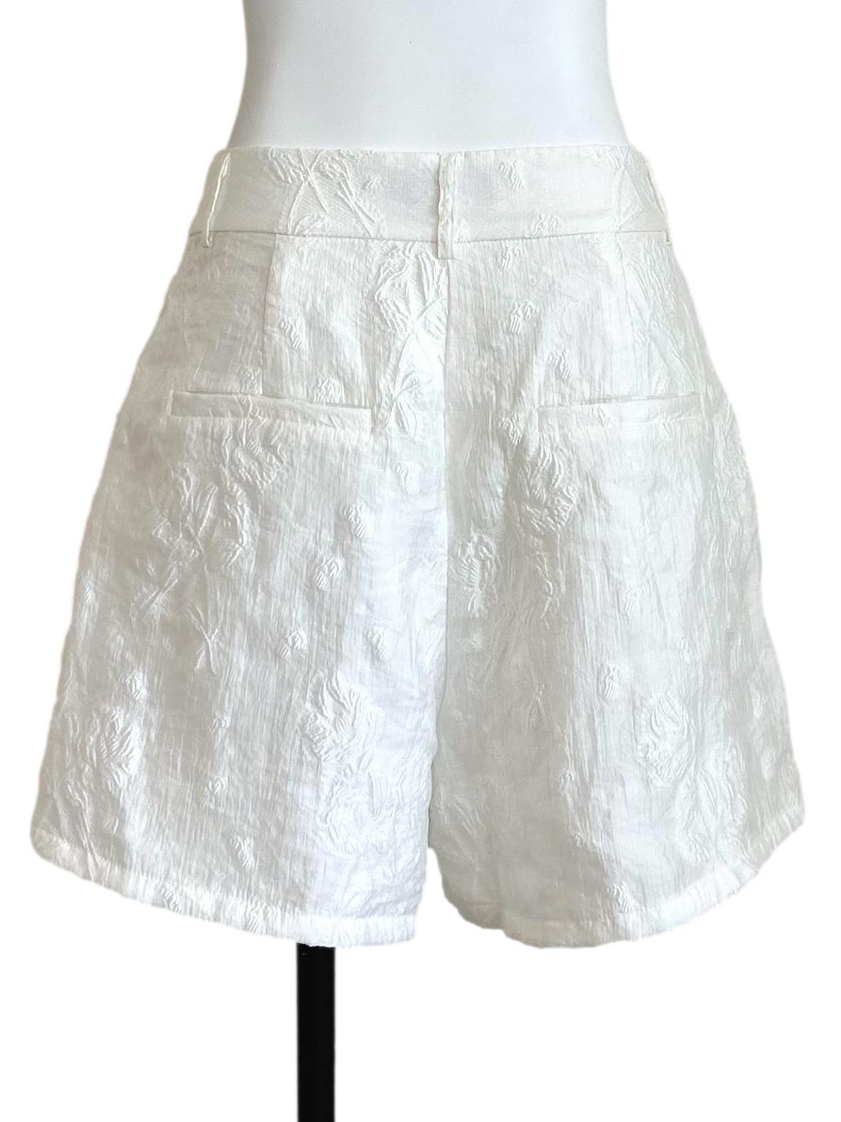 White Textured Jacquard High-Waisted Shorts TCL
